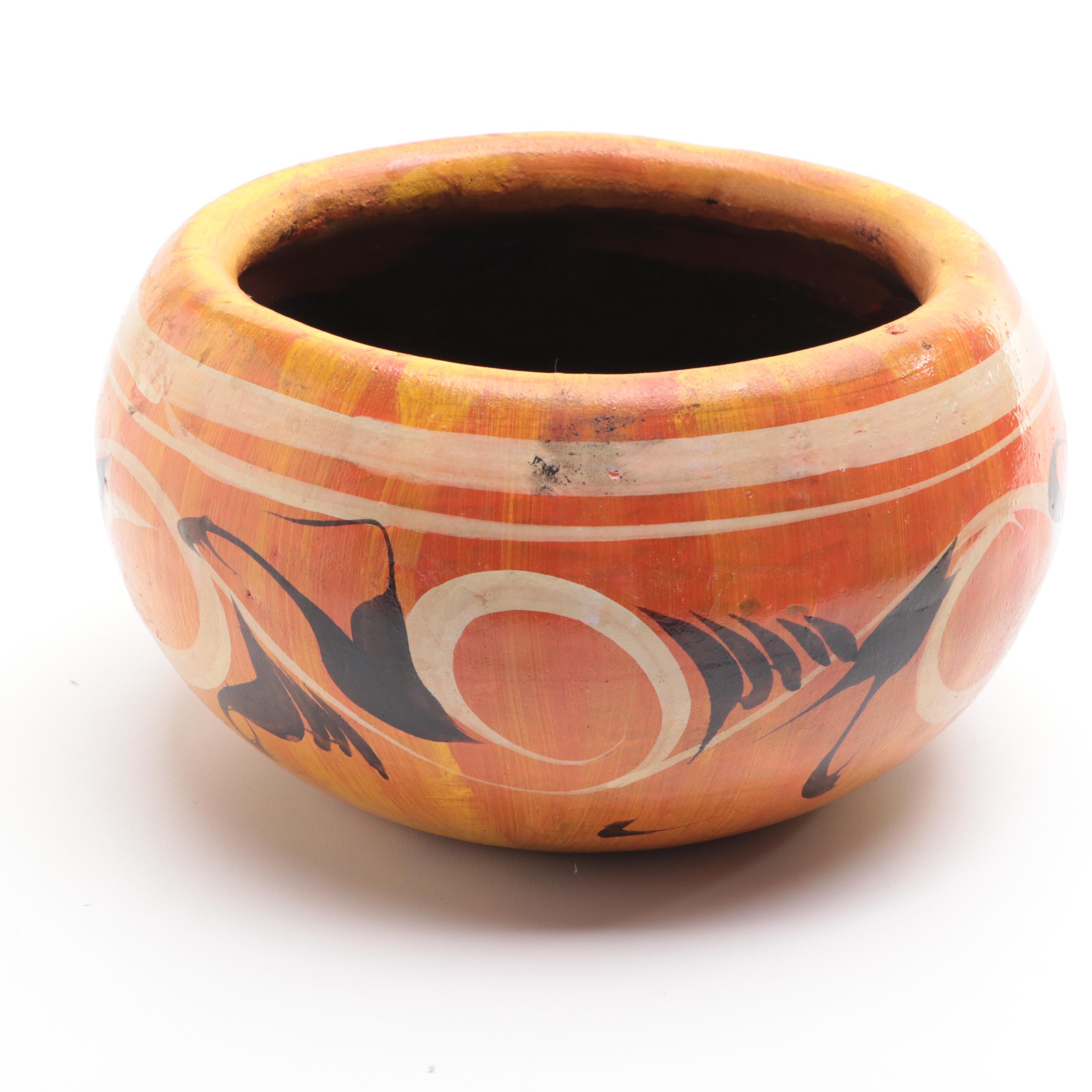 German Tiki Painted Pillar Candle, Pottery Vase and Painted Earthenware Planter