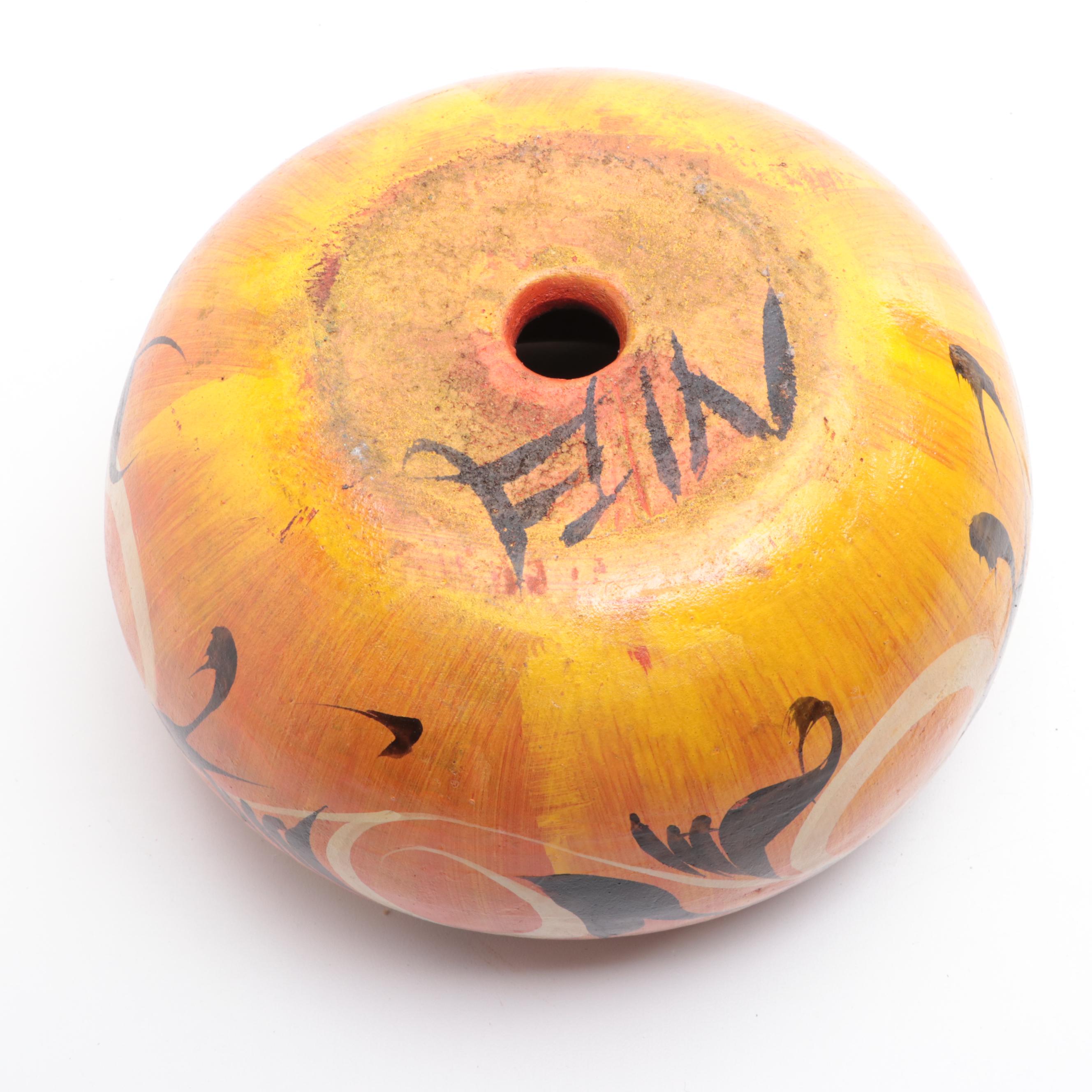 German Tiki Painted Pillar Candle, Pottery Vase and Painted Earthenware Planter