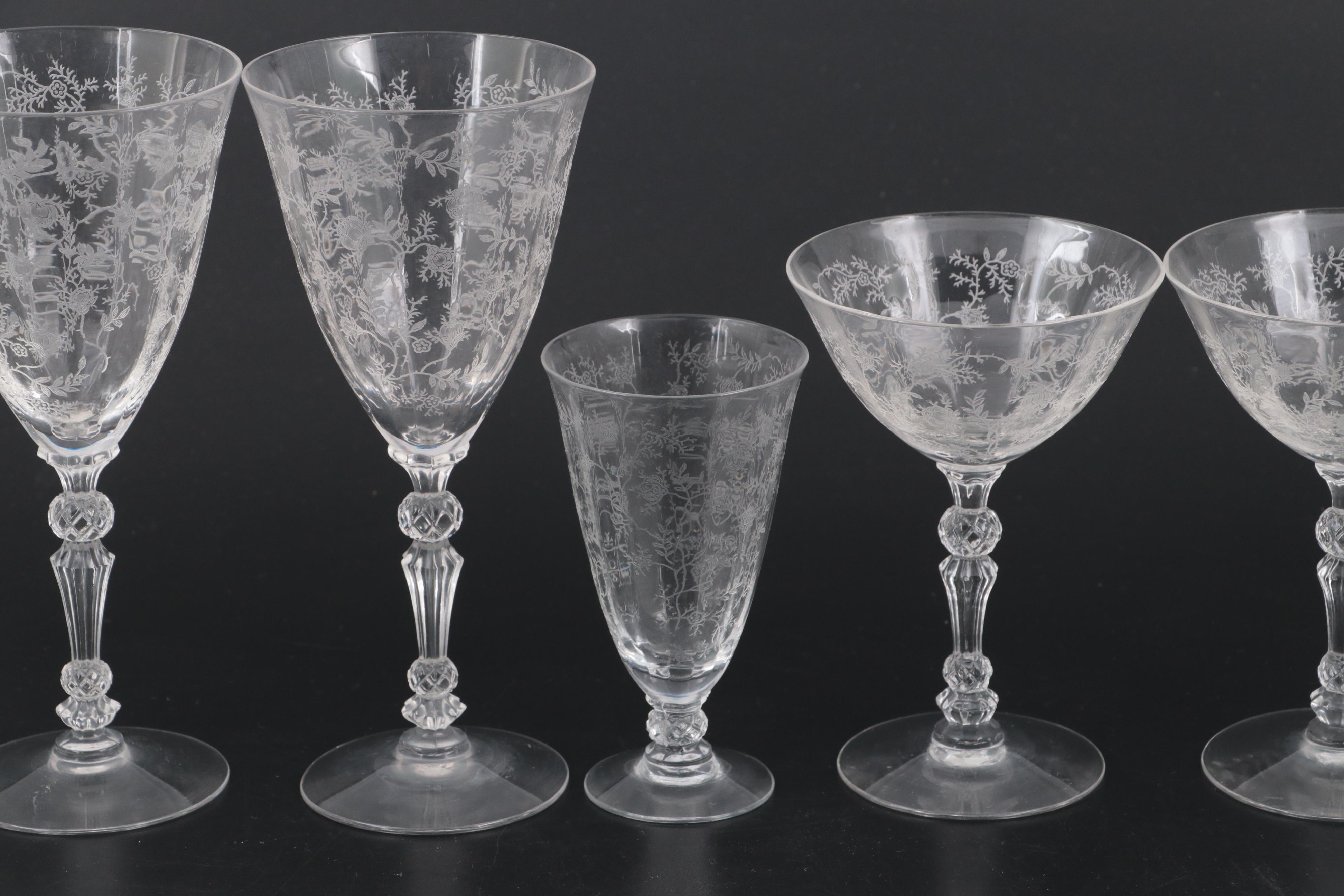 Fostoria Etchted Glass "Chintz" Serving Pieces and Tableware, 1940-1973