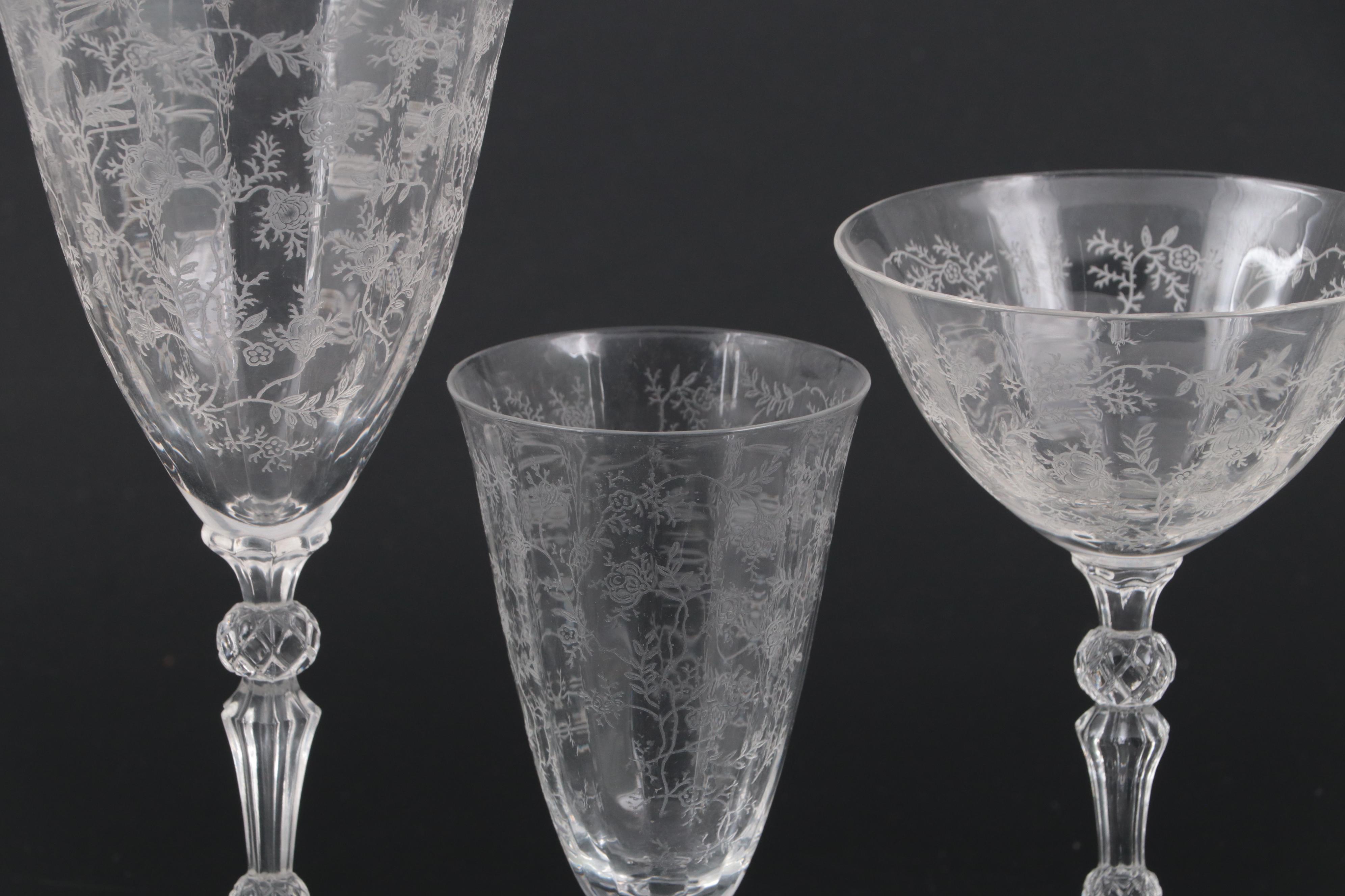 Fostoria Etchted Glass "Chintz" Serving Pieces and Tableware, 1940-1973
