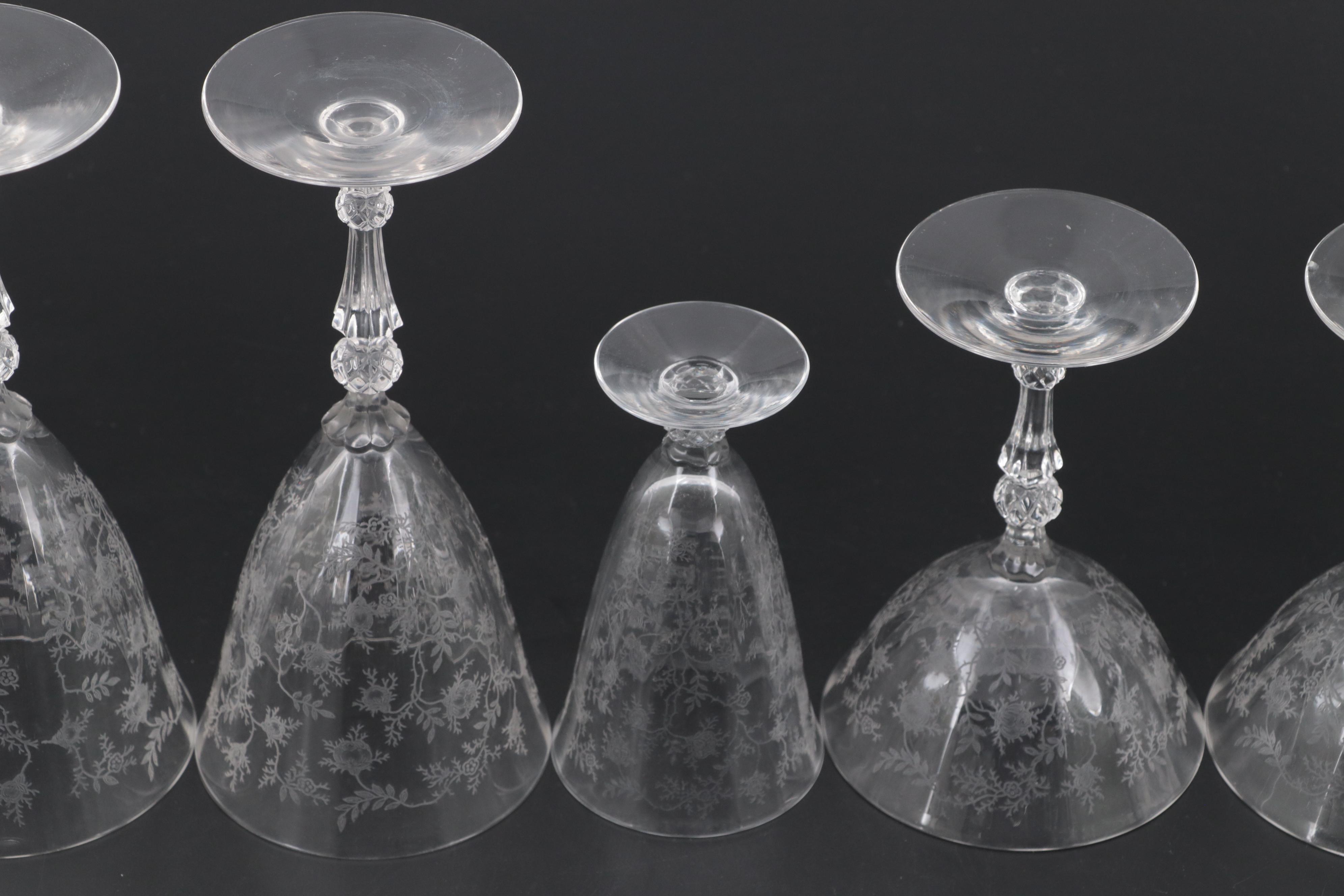 Fostoria Etchted Glass "Chintz" Serving Pieces and Tableware, 1940-1973