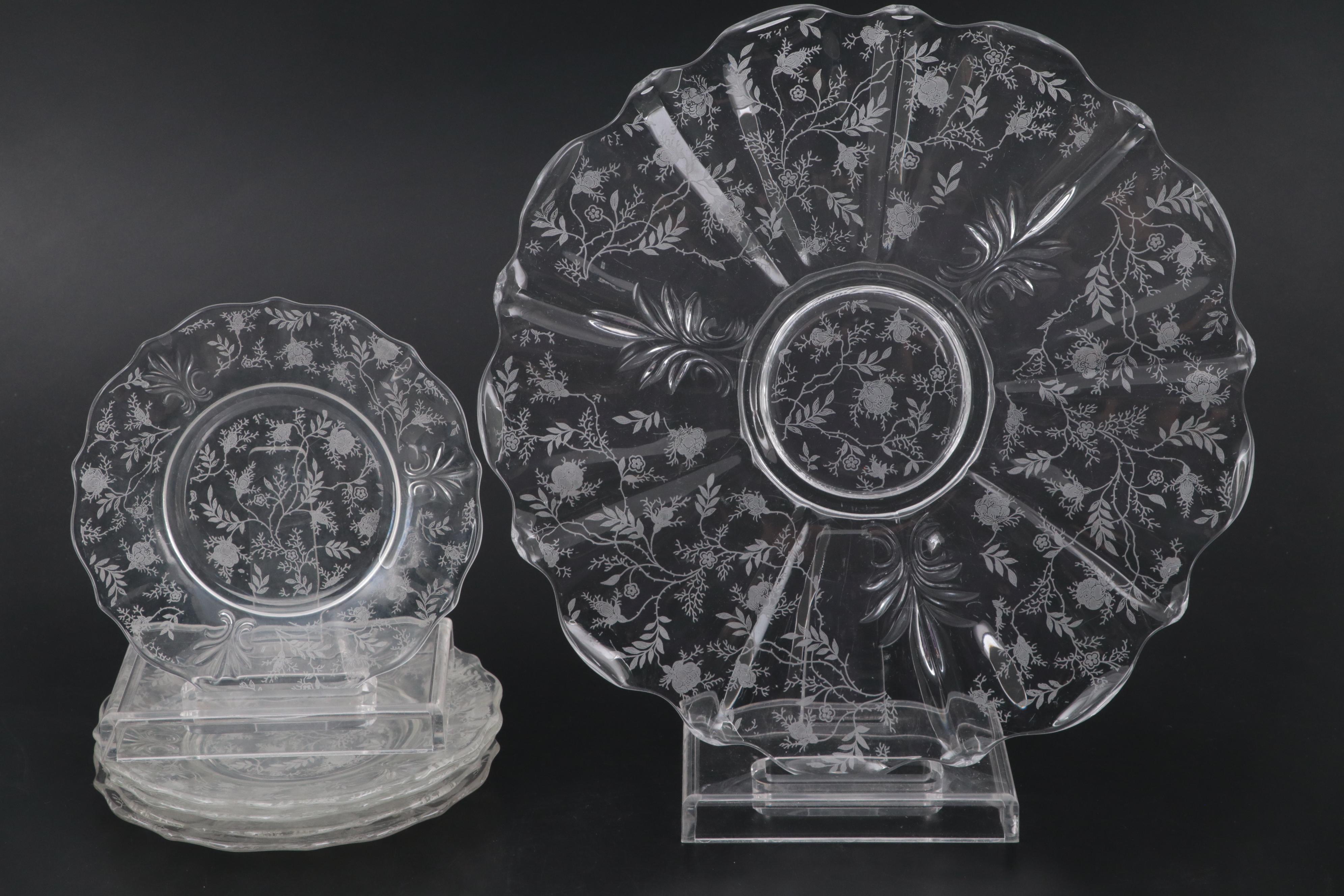 Fostoria Etchted Glass "Chintz" Serving Pieces and Tableware, 1940-1973