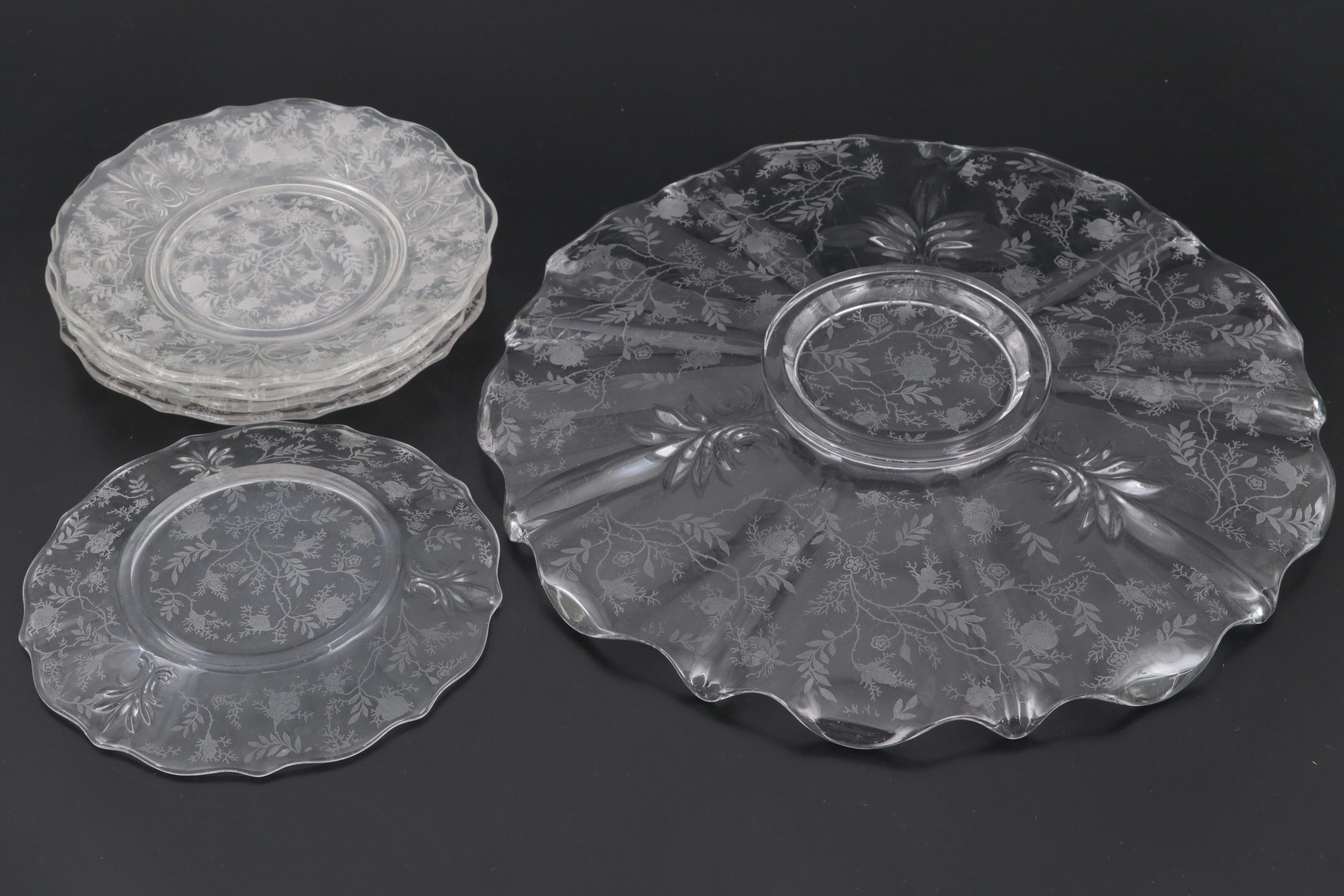 Fostoria Etchted Glass "Chintz" Serving Pieces and Tableware, 1940-1973