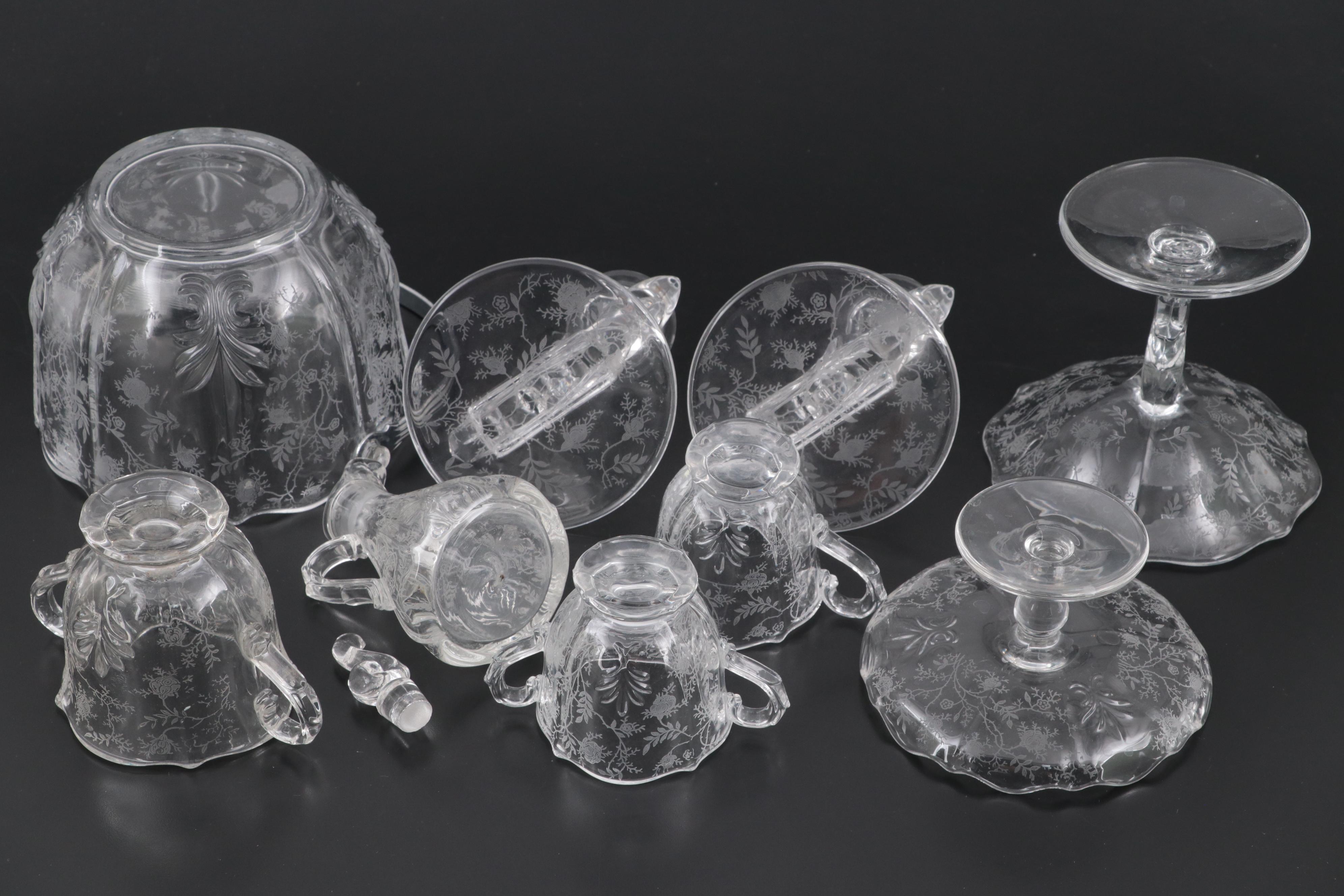 Fostoria Etchted Glass "Chintz" Serving Pieces and Tableware, 1940-1973