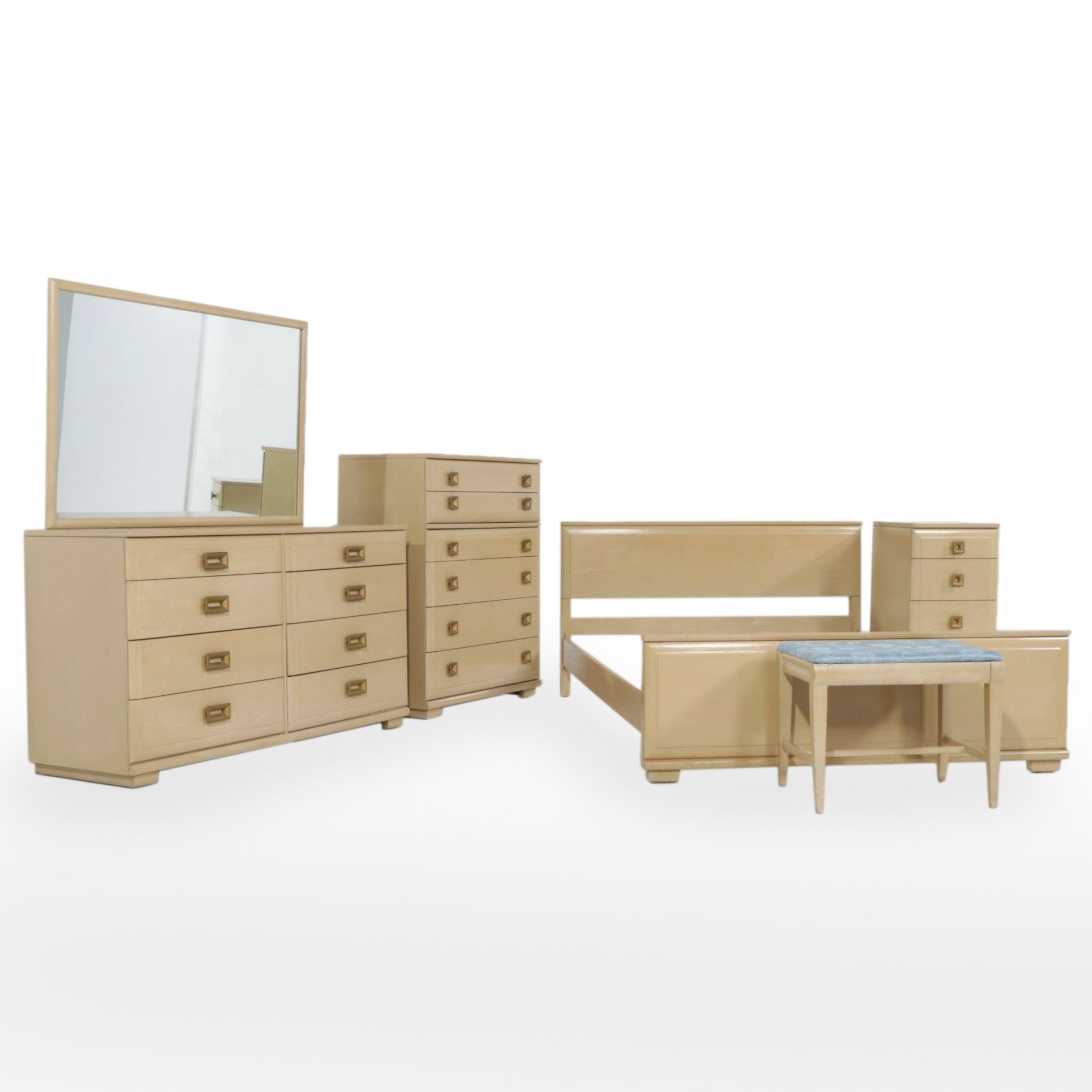 Mengel Mid Century Modern Blonde-Finish Wooden Bedroom Suite