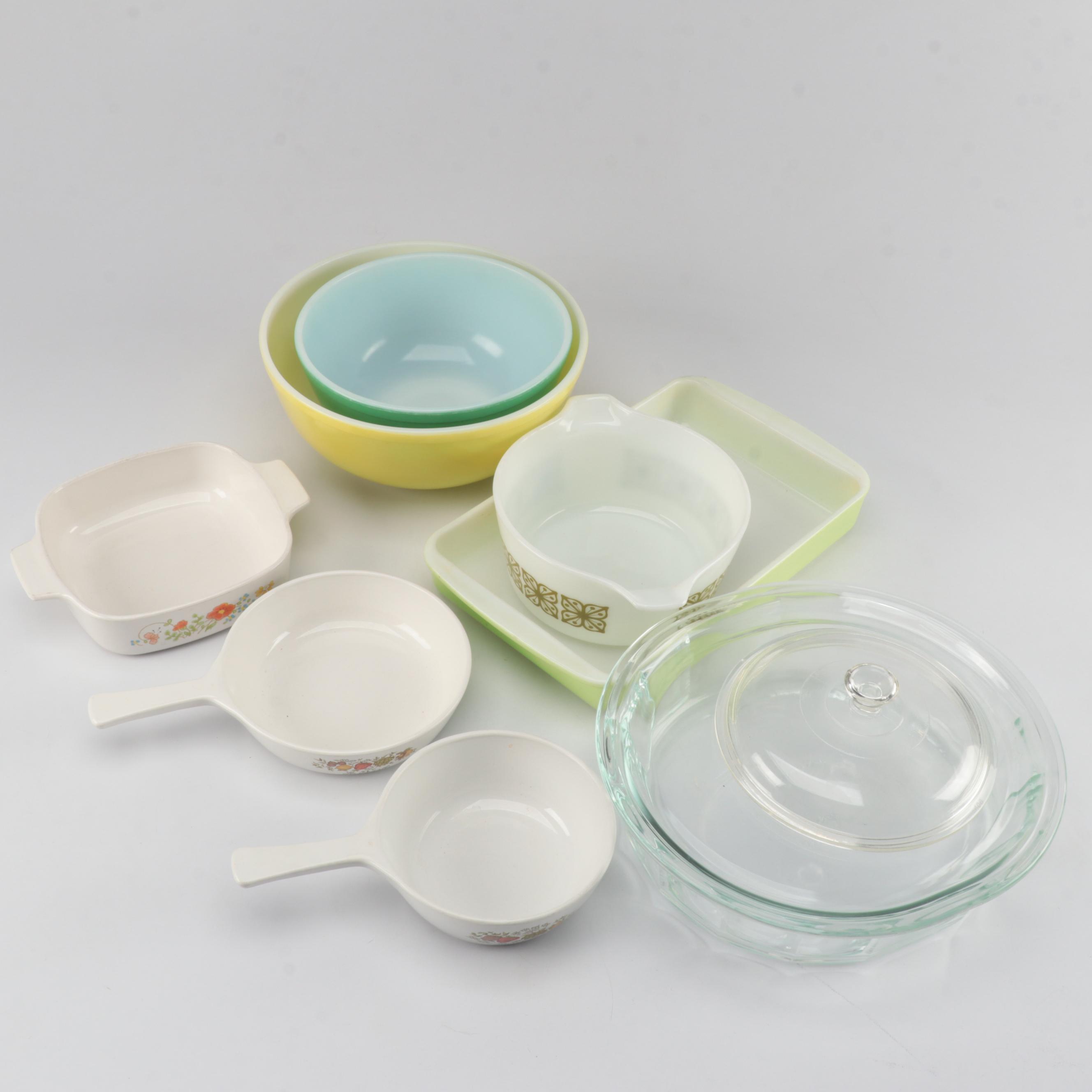 Pyrex Verde Square Flowers 474 and Other Dishware, 1970s-Present