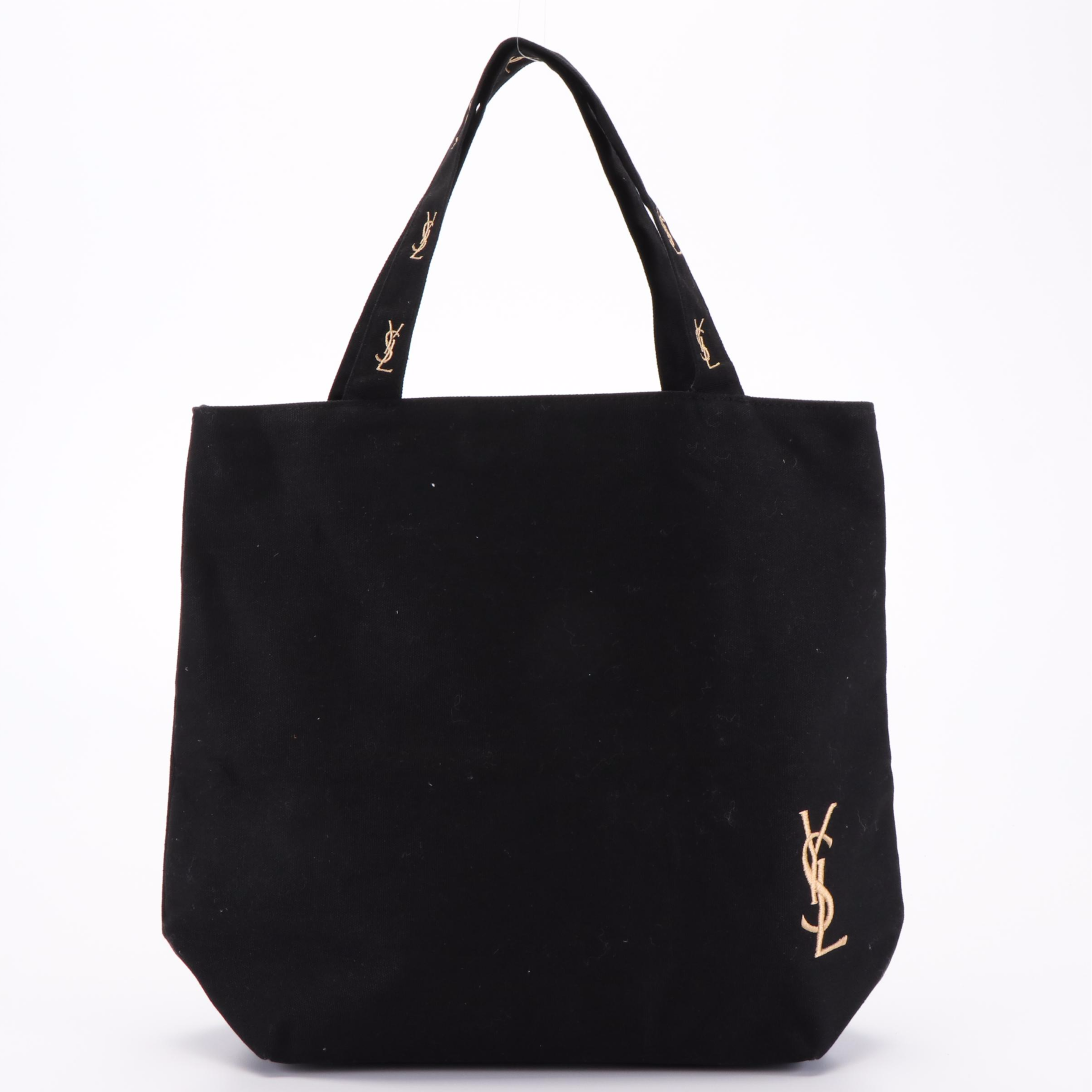 Yves Saint Laurent Logo Black Canvas Tote Bag