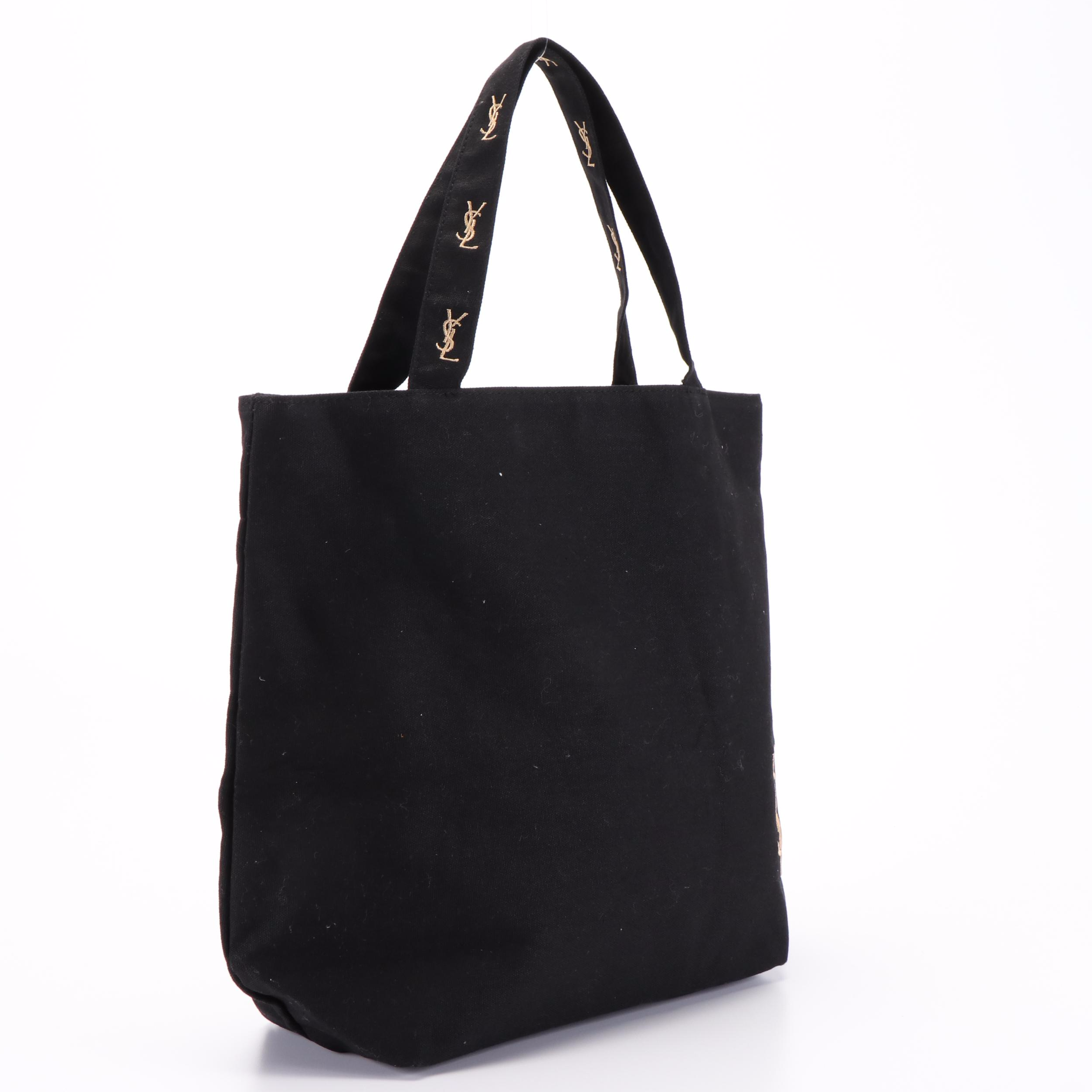 Yves Saint Laurent Logo Black Canvas Tote Bag