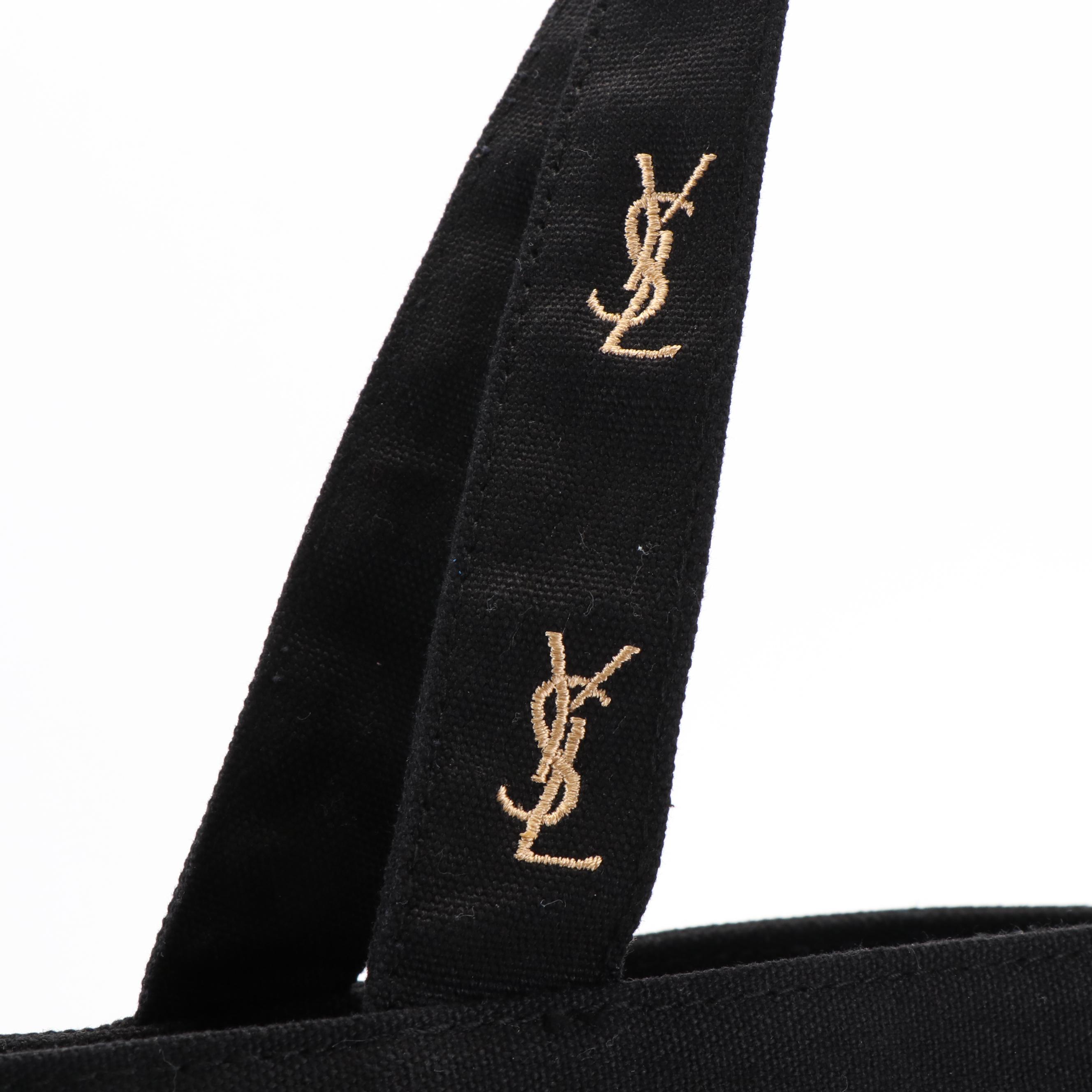 Yves Saint Laurent Logo Black Canvas Tote Bag