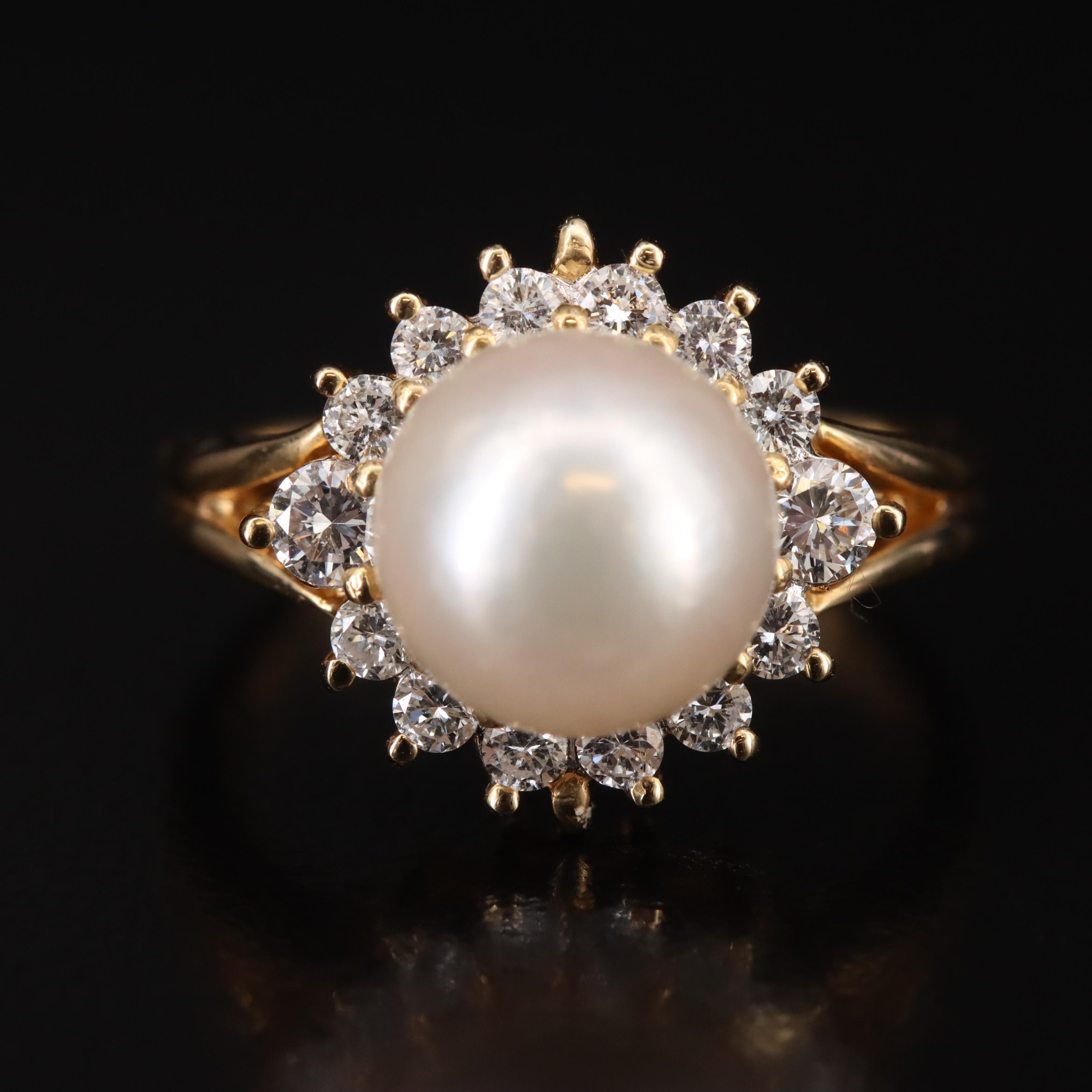18K Pearl and Diamond Ring