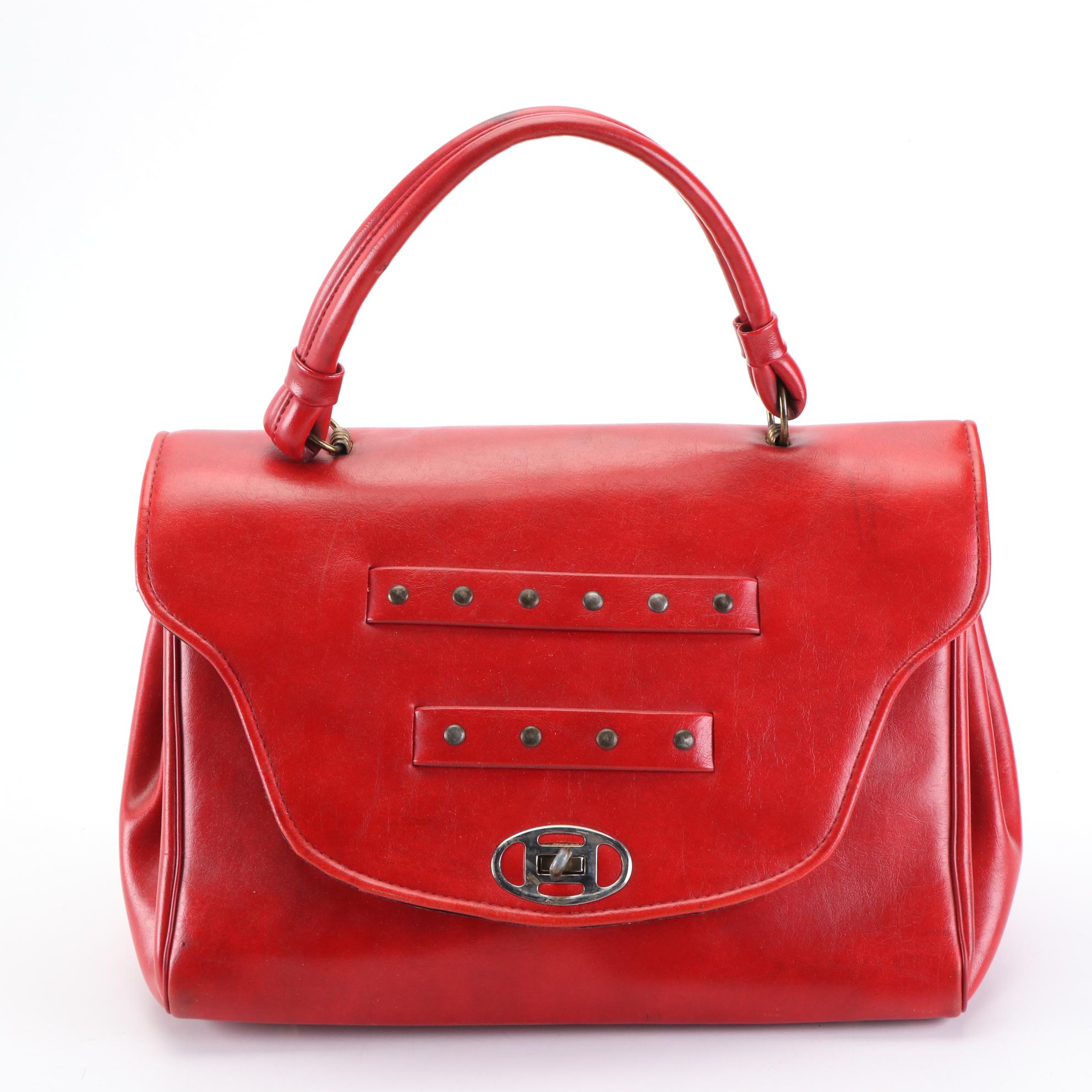 Dark Brown Leather Frame Bag, Red Leather Top Handle Bag, and Shoulder Bag