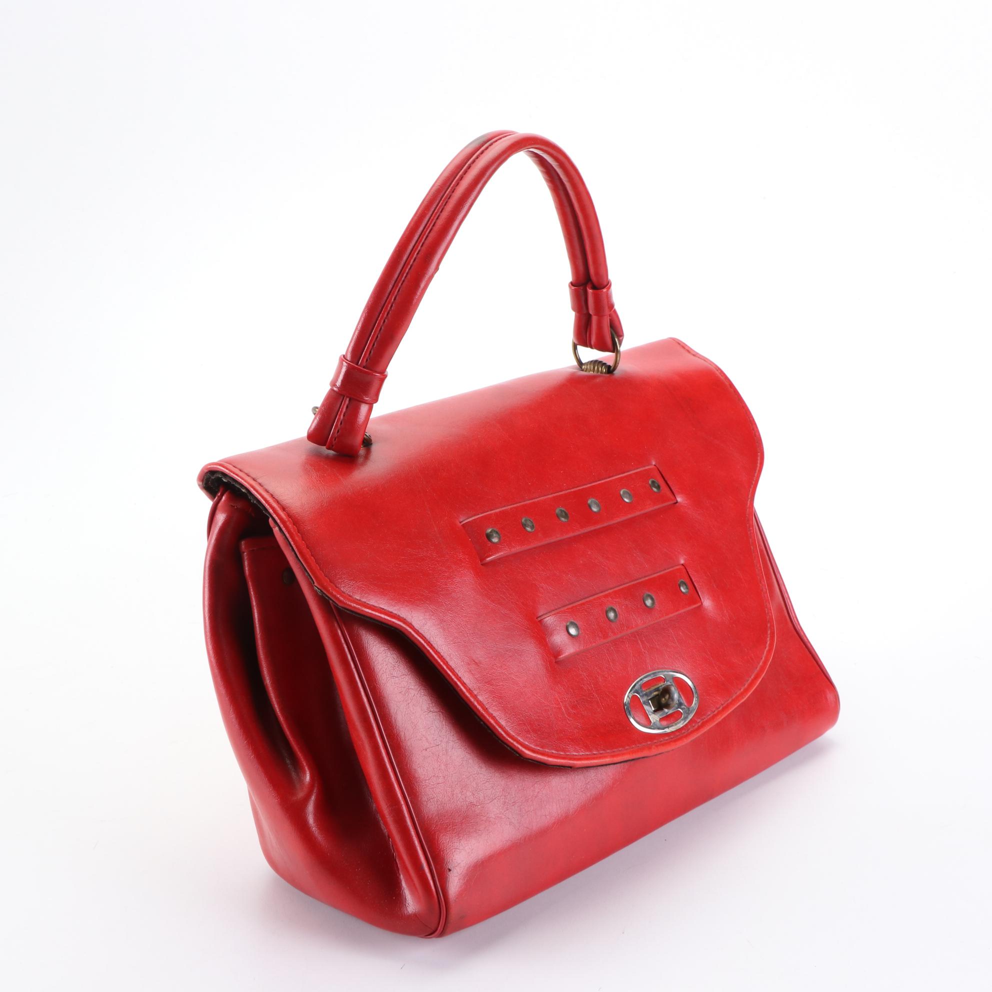 Dark Brown Leather Frame Bag, Red Leather Top Handle Bag, and Shoulder Bag