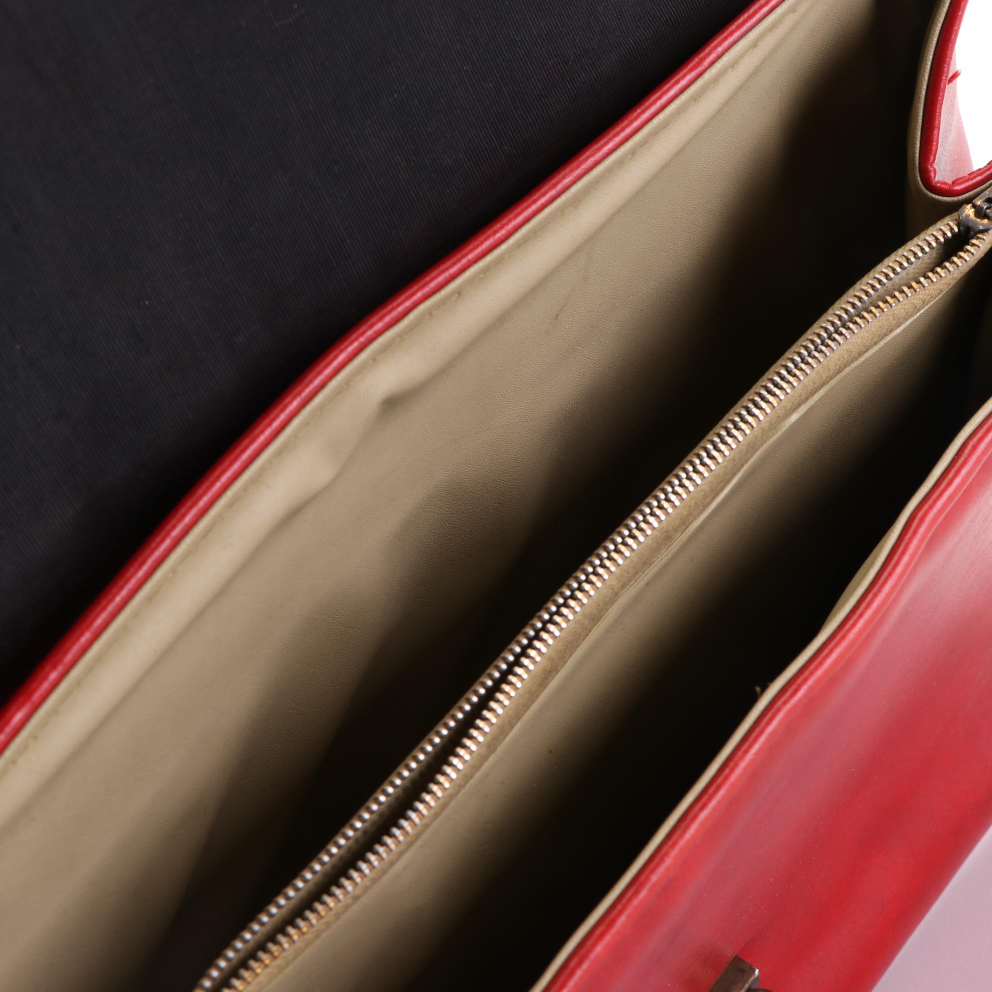 Dark Brown Leather Frame Bag, Red Leather Top Handle Bag, and Shoulder Bag