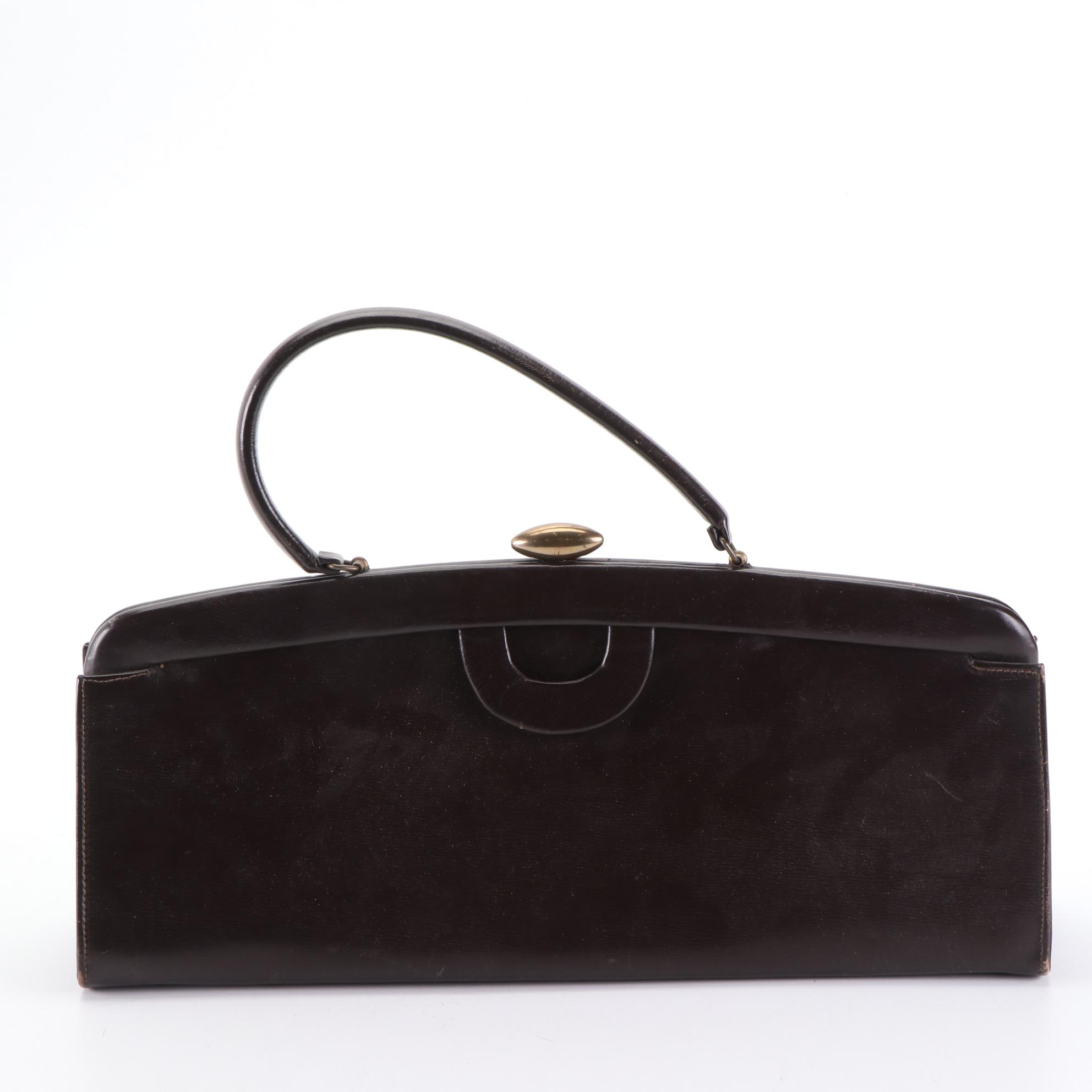 Dark Brown Leather Frame Bag, Red Leather Top Handle Bag, and Shoulder Bag