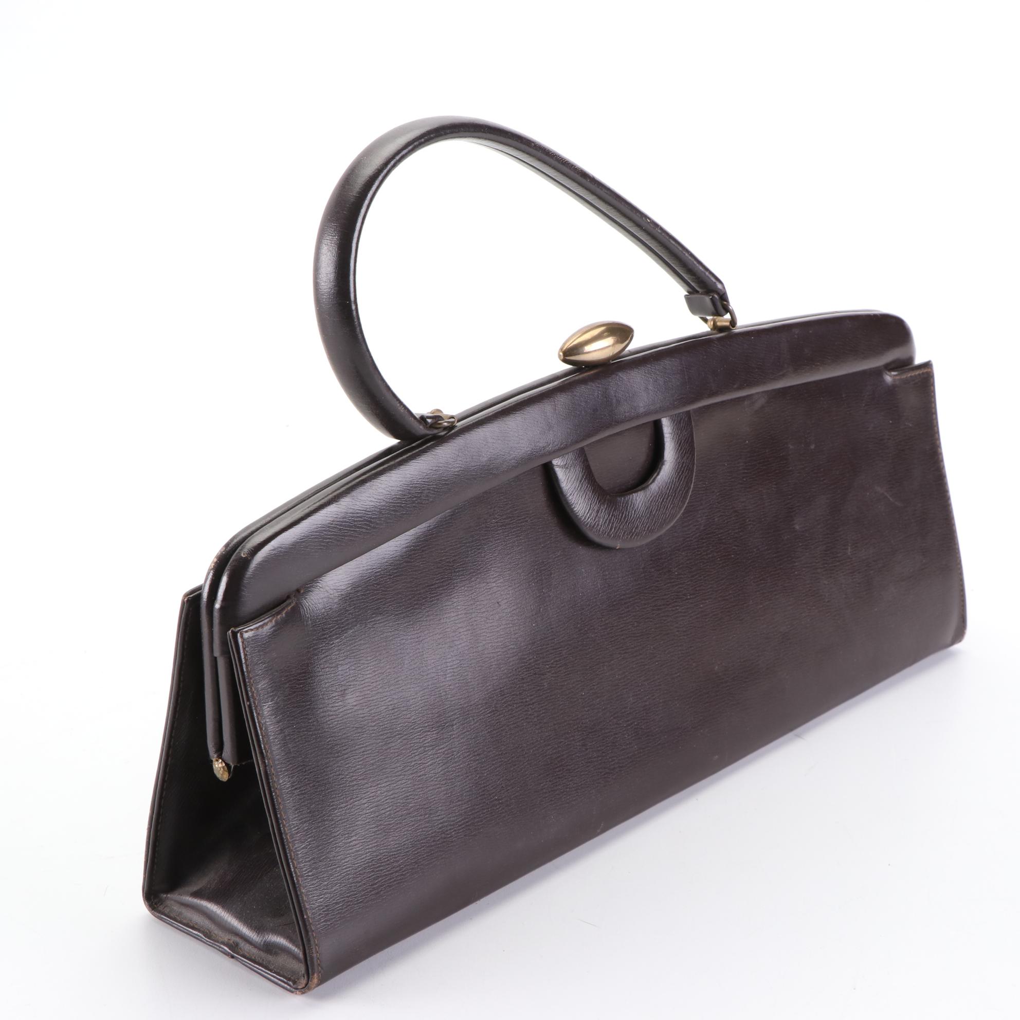 Dark Brown Leather Frame Bag, Red Leather Top Handle Bag, and Shoulder Bag