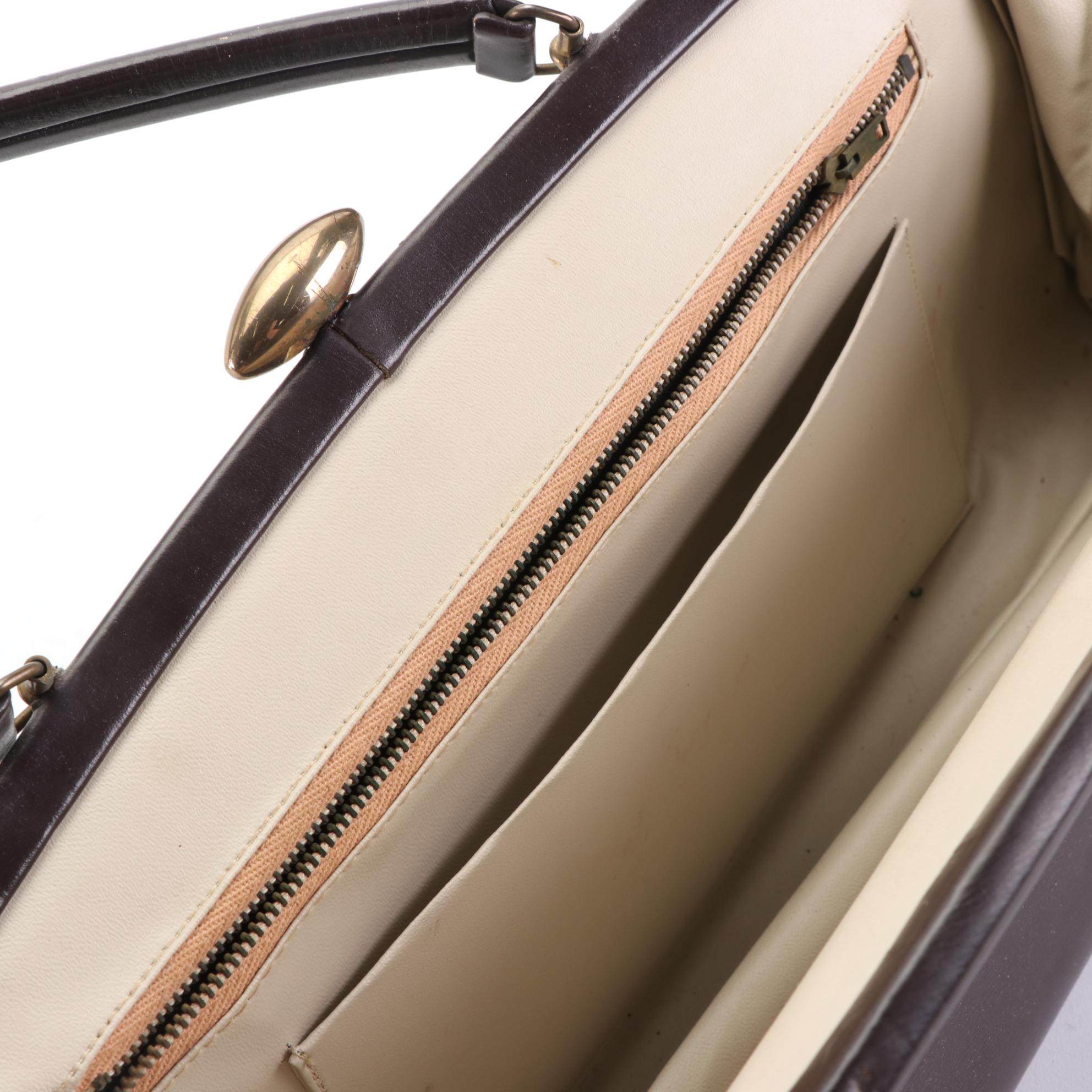 Dark Brown Leather Frame Bag, Red Leather Top Handle Bag, and Shoulder Bag