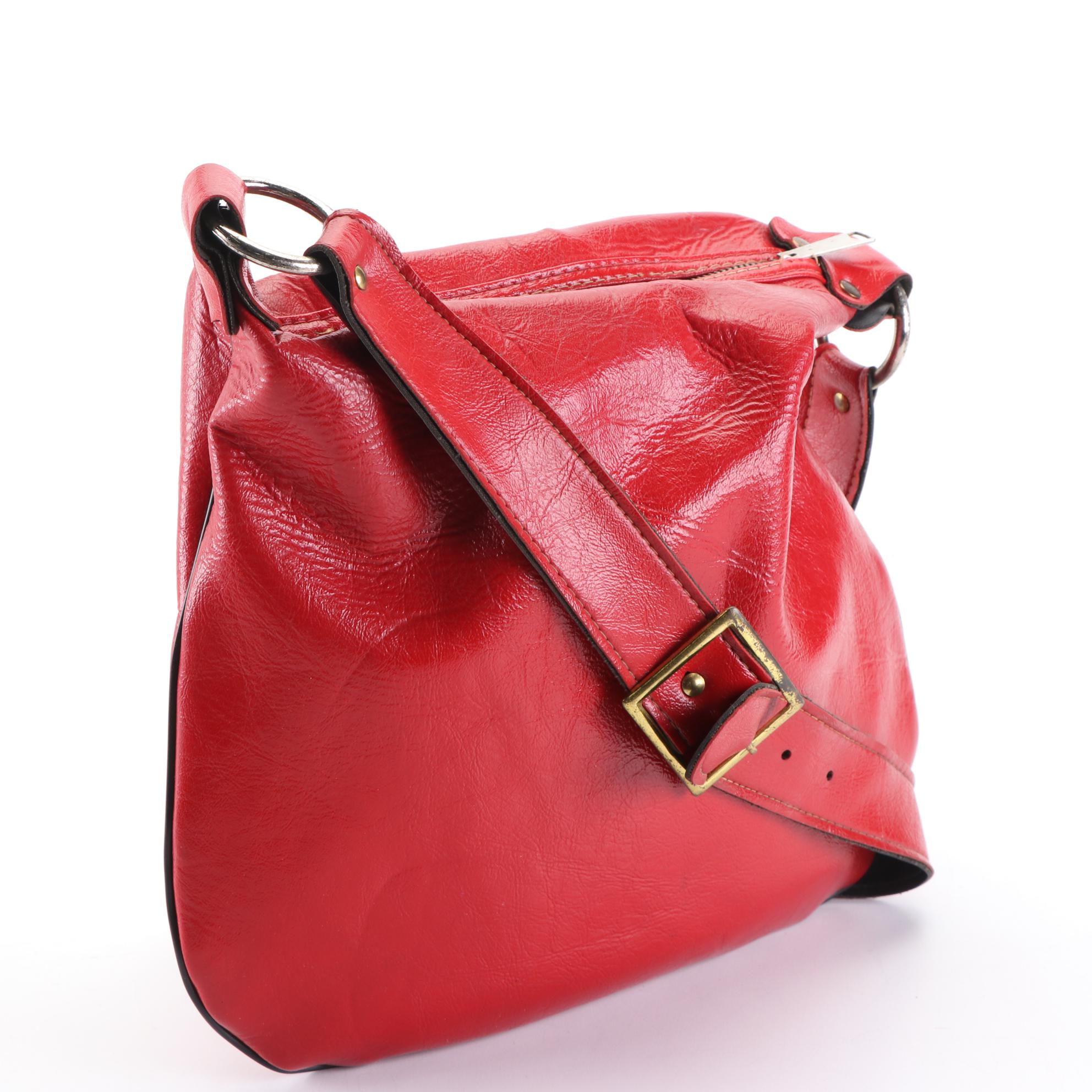 Dark Brown Leather Frame Bag, Red Leather Top Handle Bag, and Shoulder Bag