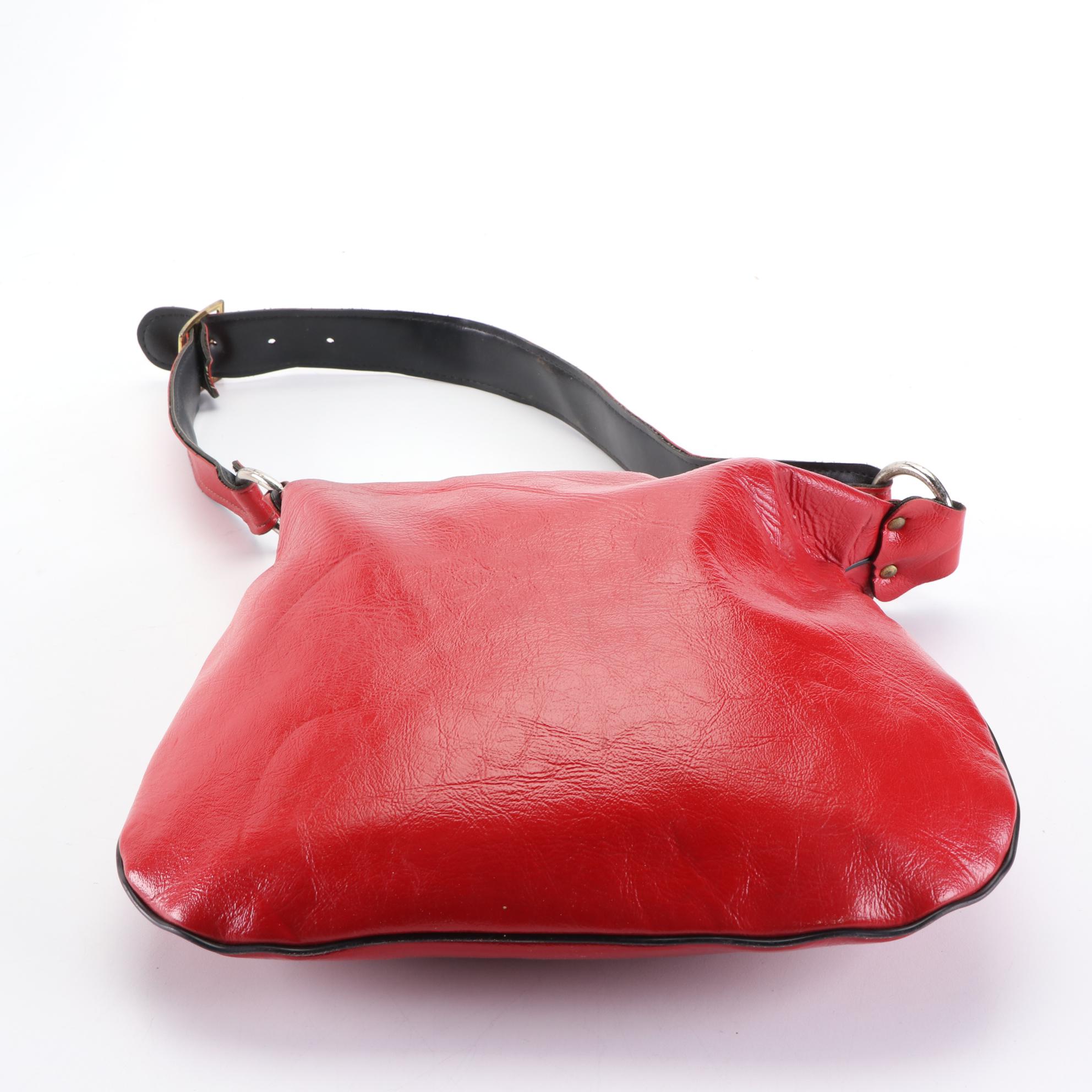Dark Brown Leather Frame Bag, Red Leather Top Handle Bag, and Shoulder Bag