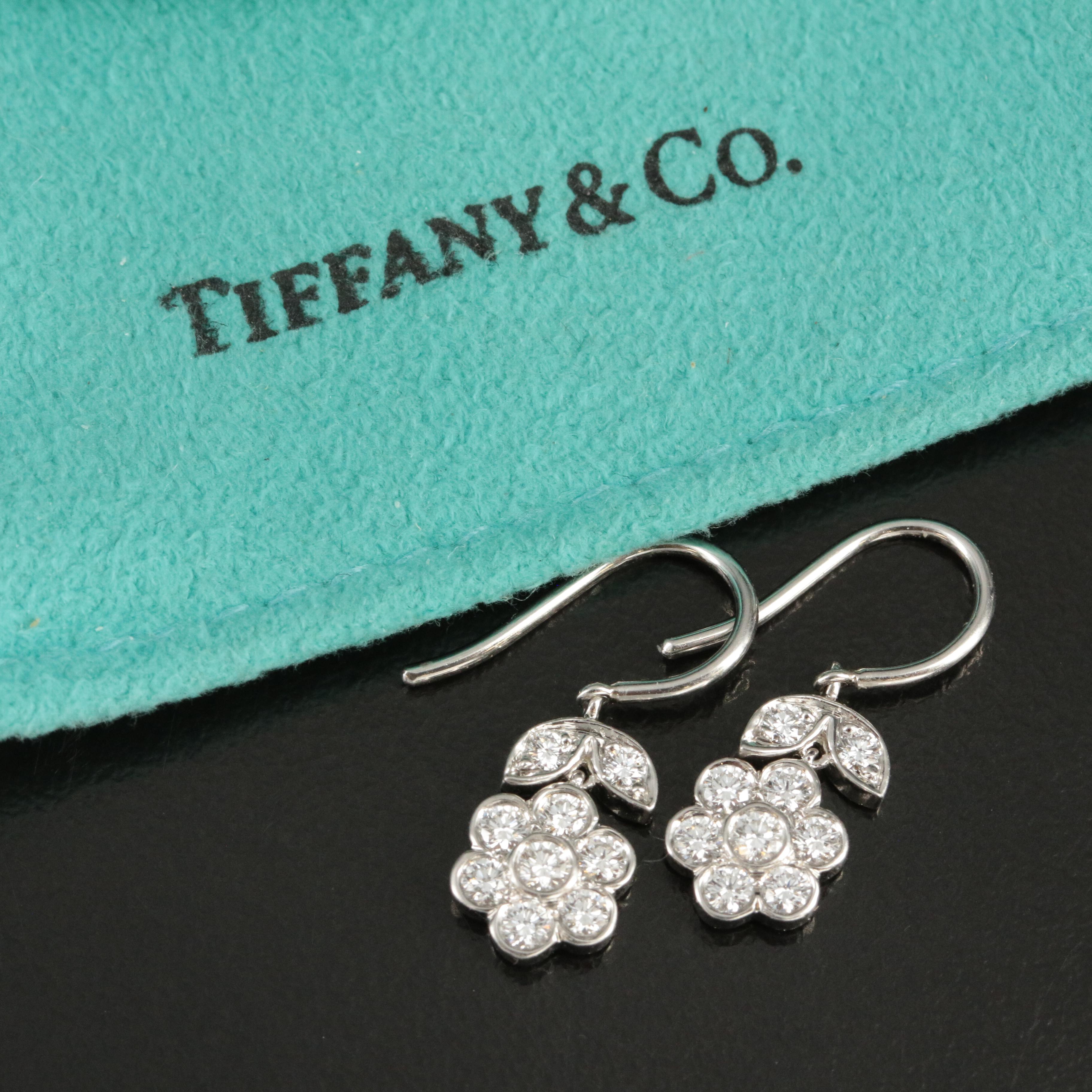 Tiffany & Co. Platinum 0.70 CTW Diamond Flower Drop Earrings