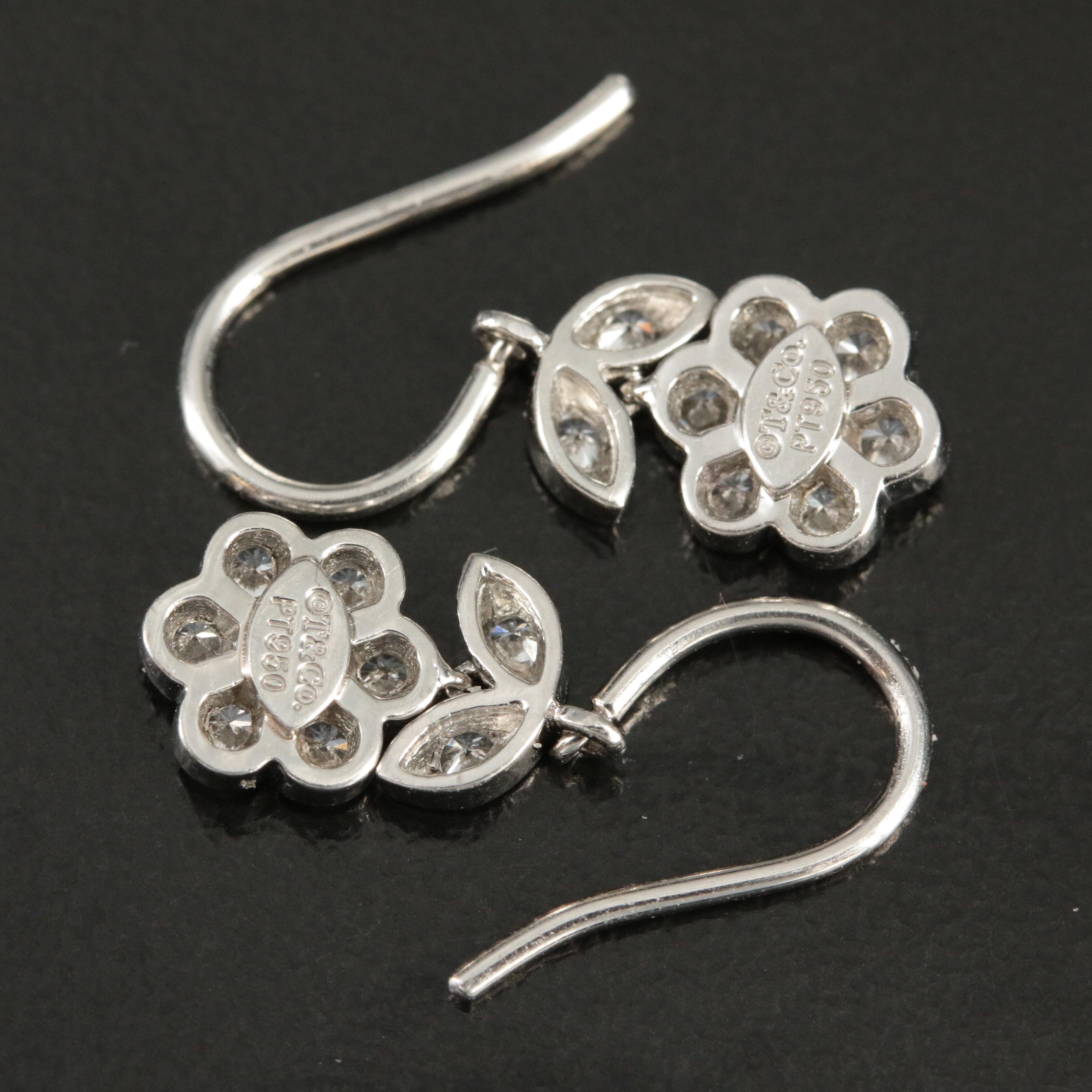 Tiffany & Co. Platinum 0.70 CTW Diamond Flower Drop Earrings