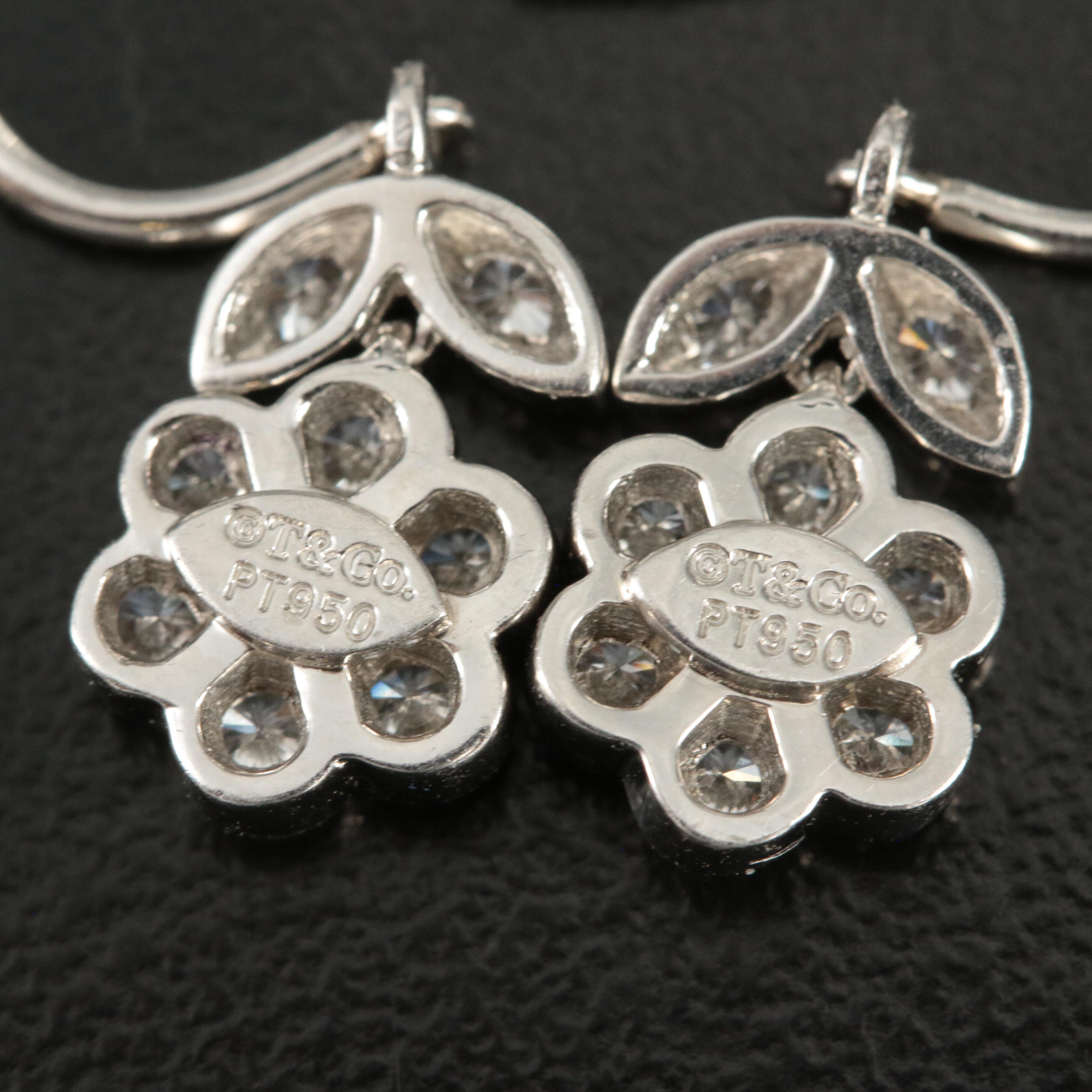 Tiffany & Co. Platinum 0.70 CTW Diamond Flower Drop Earrings