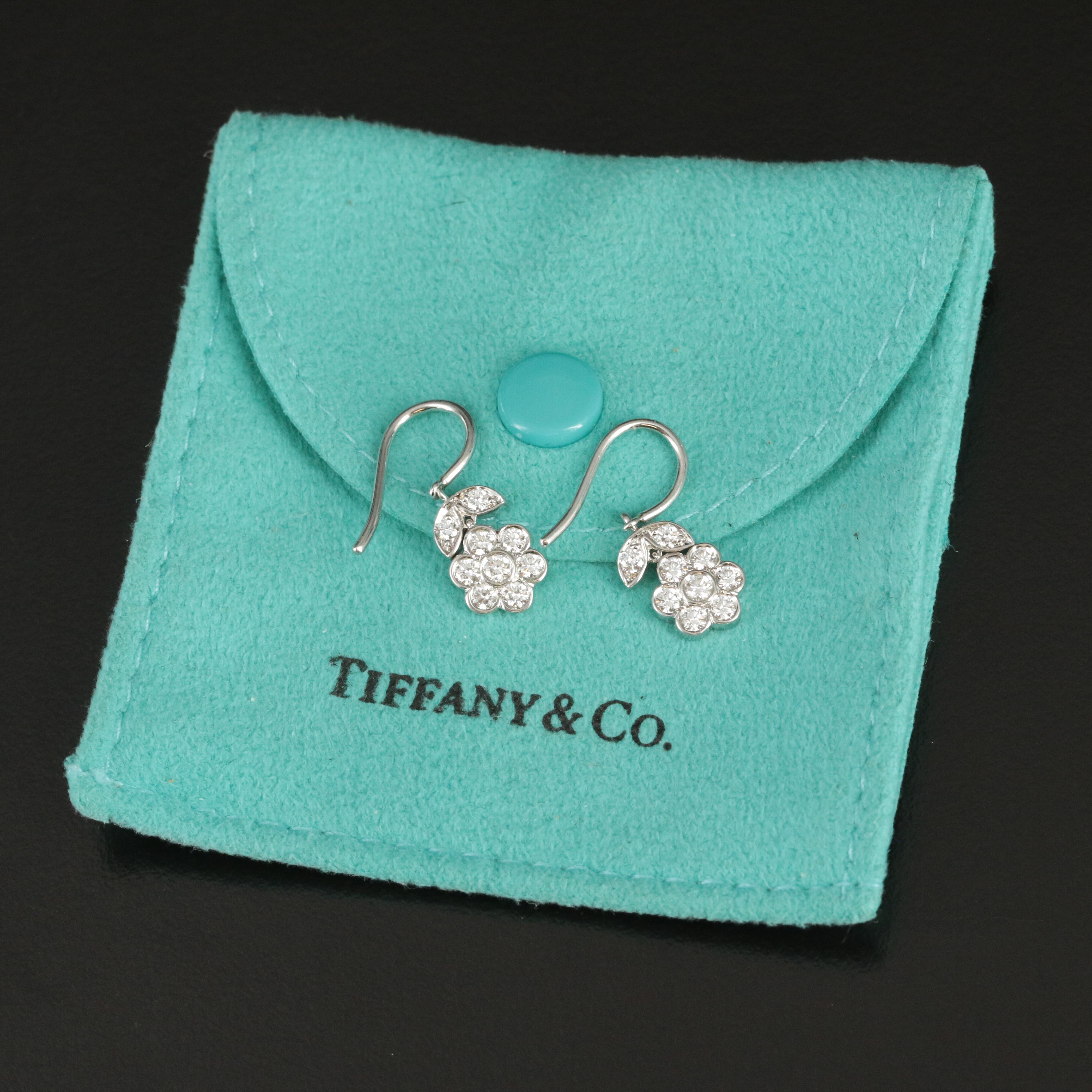 Tiffany & Co. Platinum 0.70 CTW Diamond Flower Drop Earrings