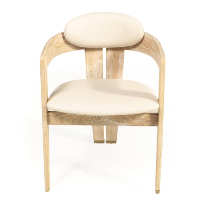 Interlude Home "Maryl" Cerused Wood and Faux Leather Dining Armchair
