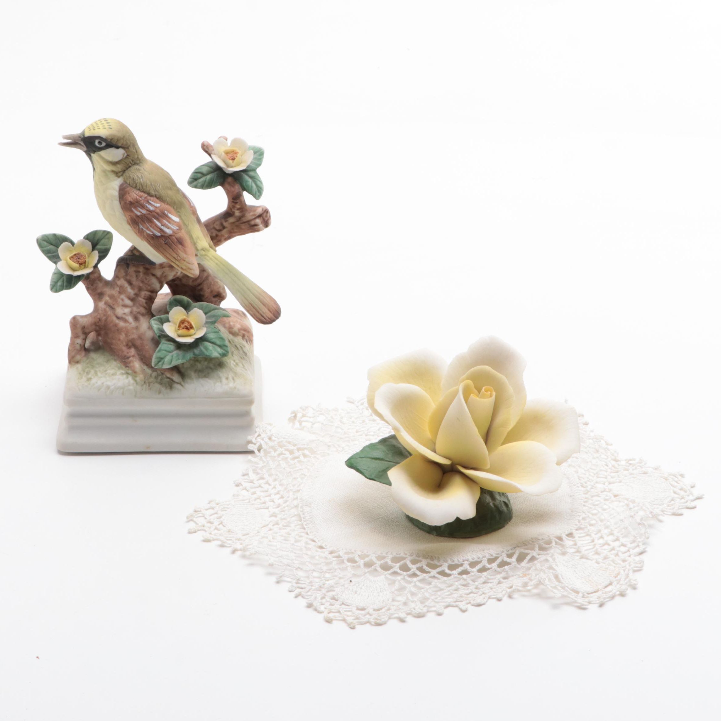 Gorham "Gallery Birds" Porcelain Musical Figurine with Floral Figurine and More