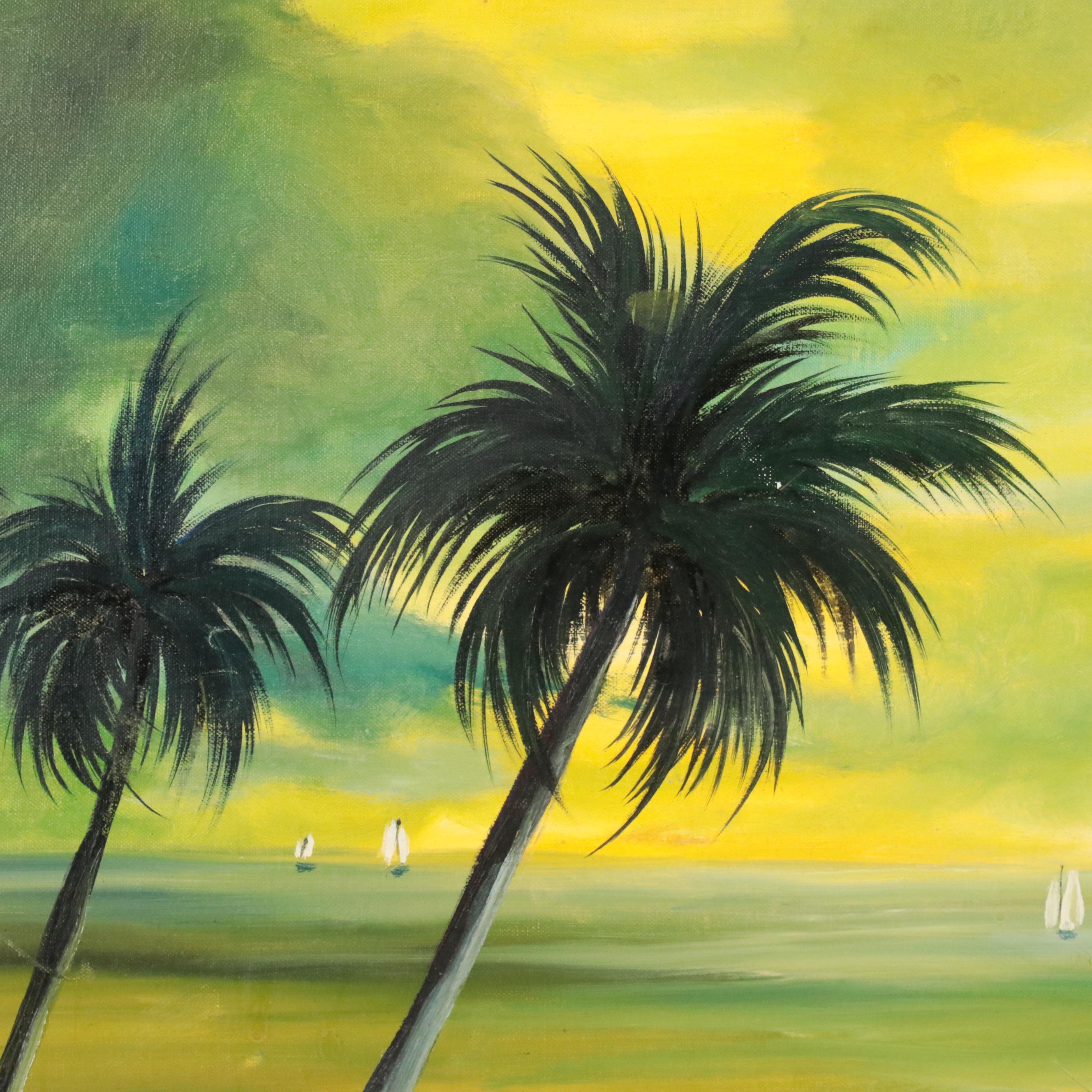 Seascape Oil Painting of Beach Scene With Ships