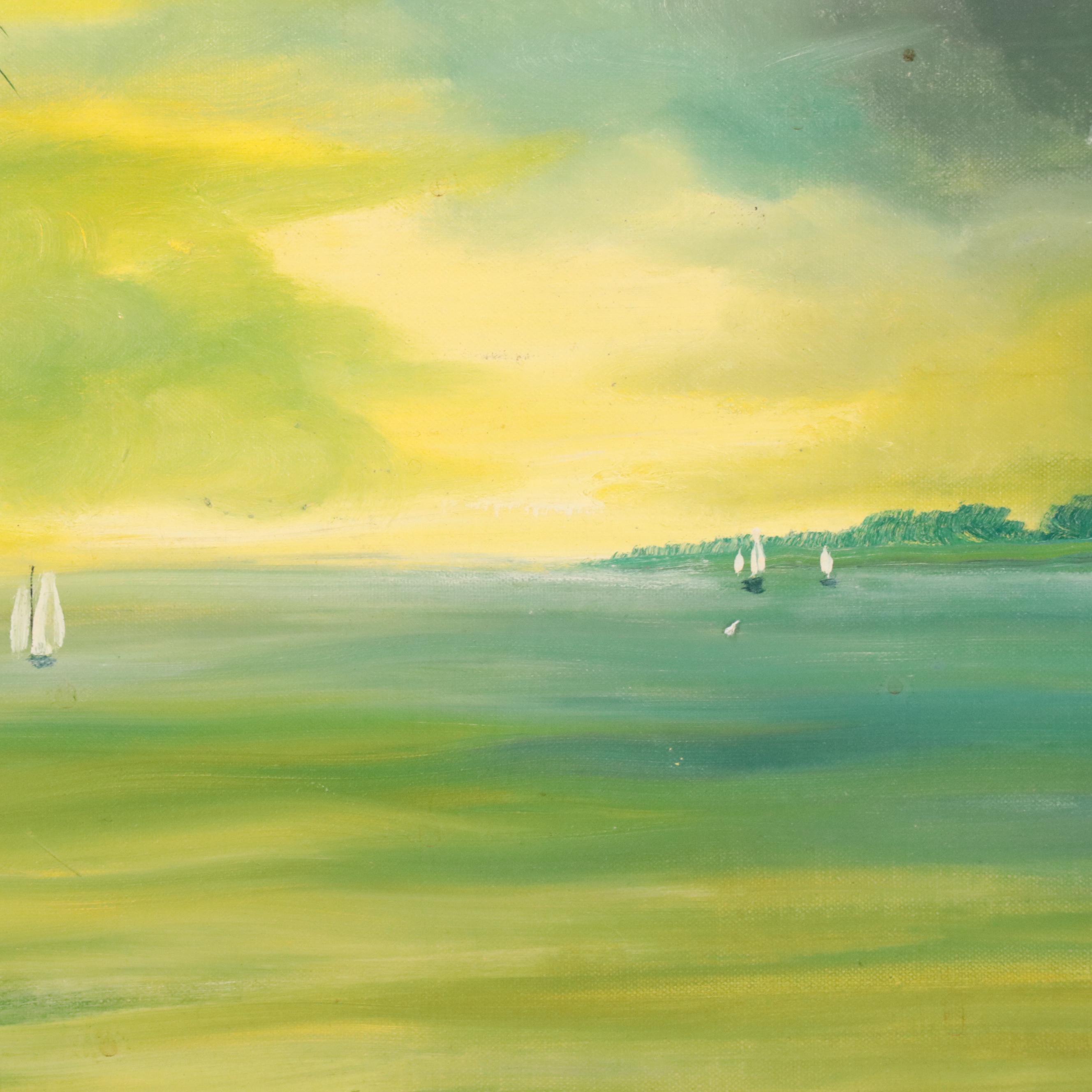 Seascape Oil Painting of Beach Scene With Ships