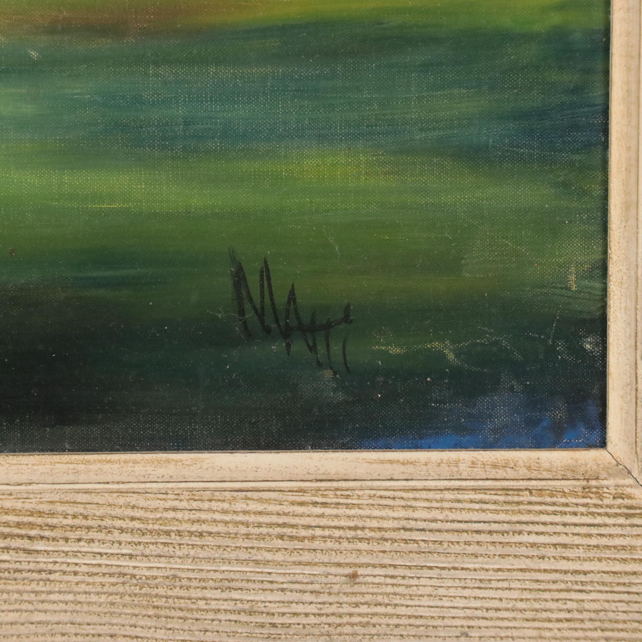 Seascape Oil Painting of Beach Scene With Ships