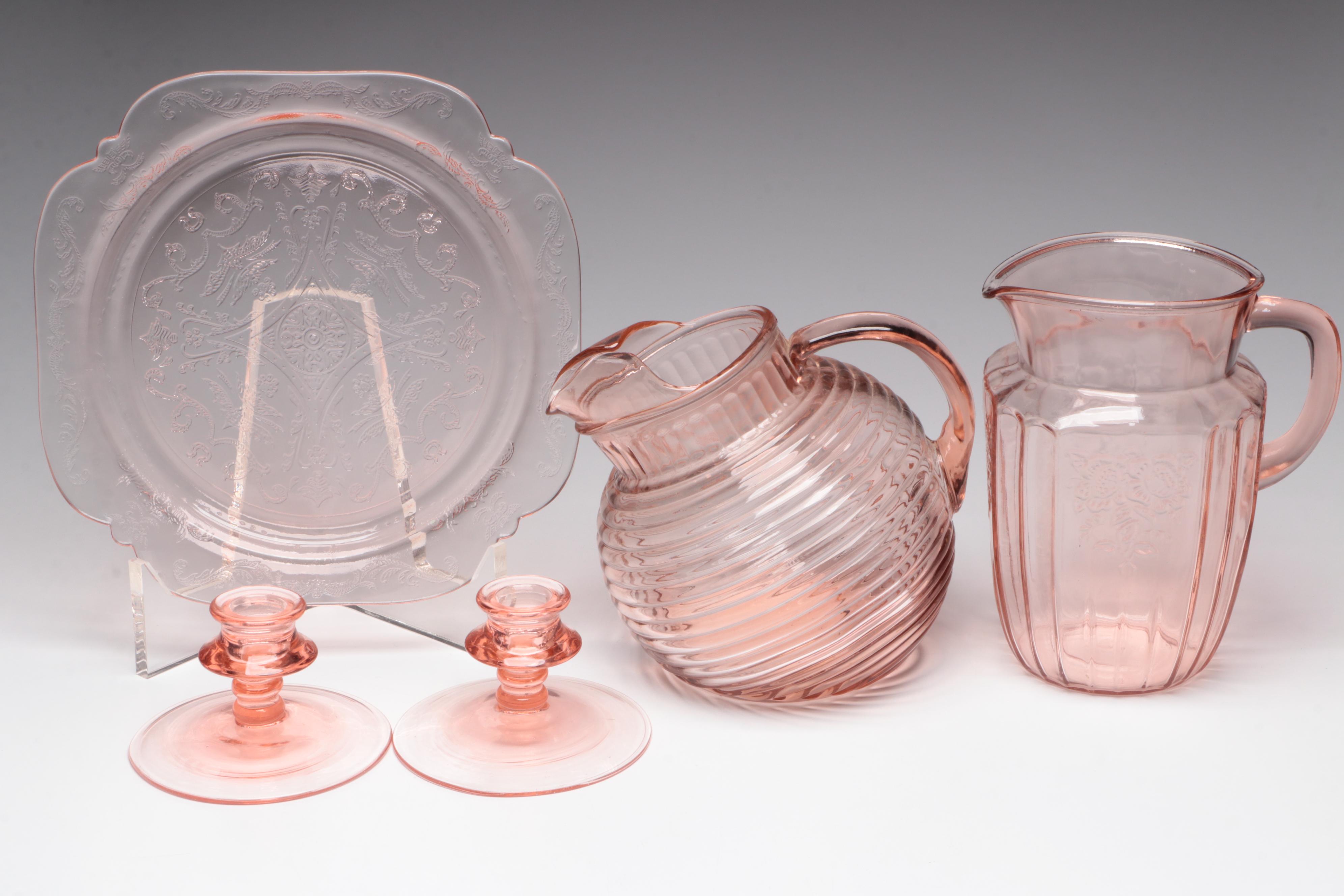 Anchor Hocking "Manhattan" Ball Pitcher with Other Pink Depression Glass