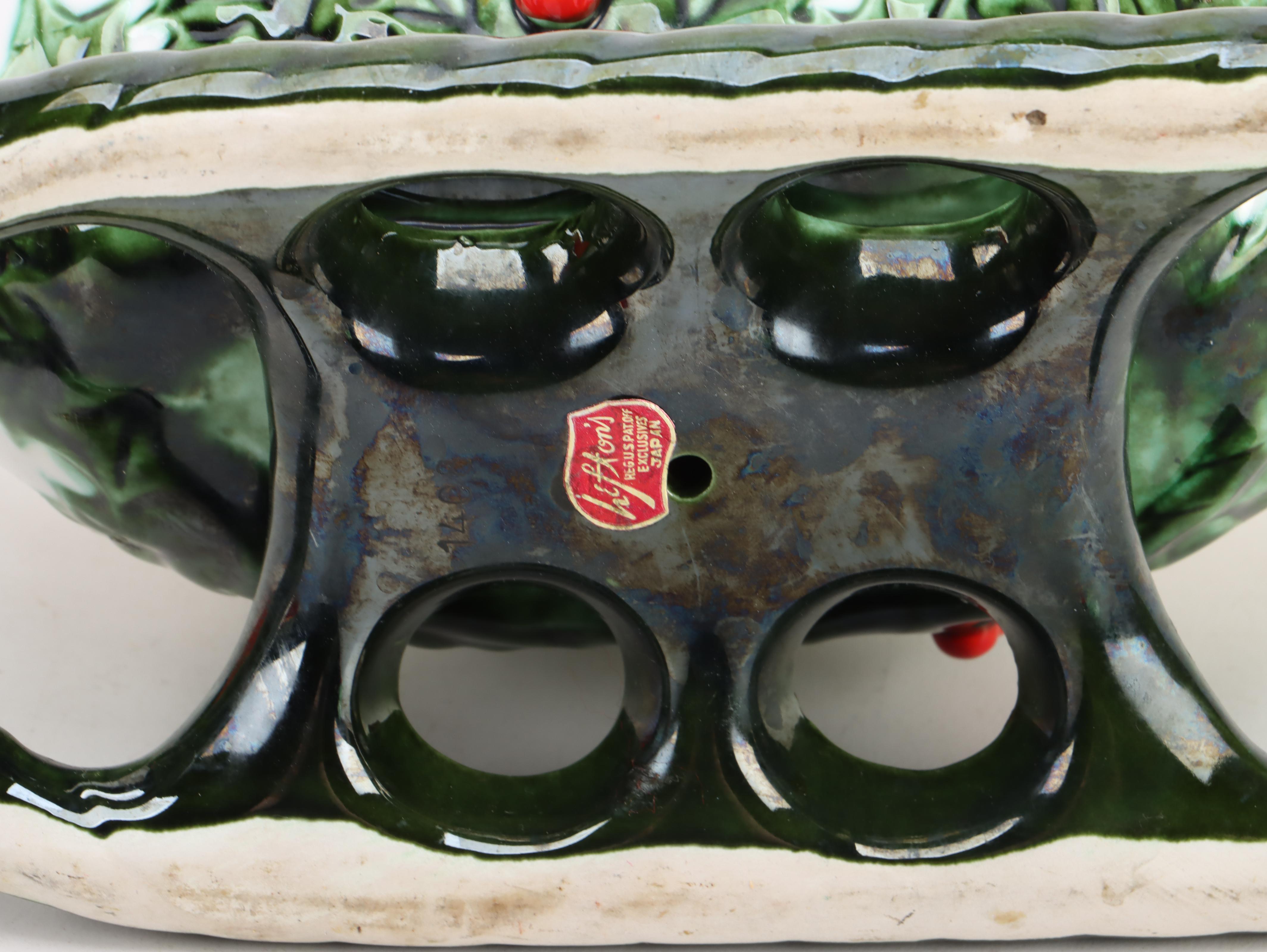 Lefton Ceramic Holly Reindeer and Sleigh with Cloisonné Panda Ornaments