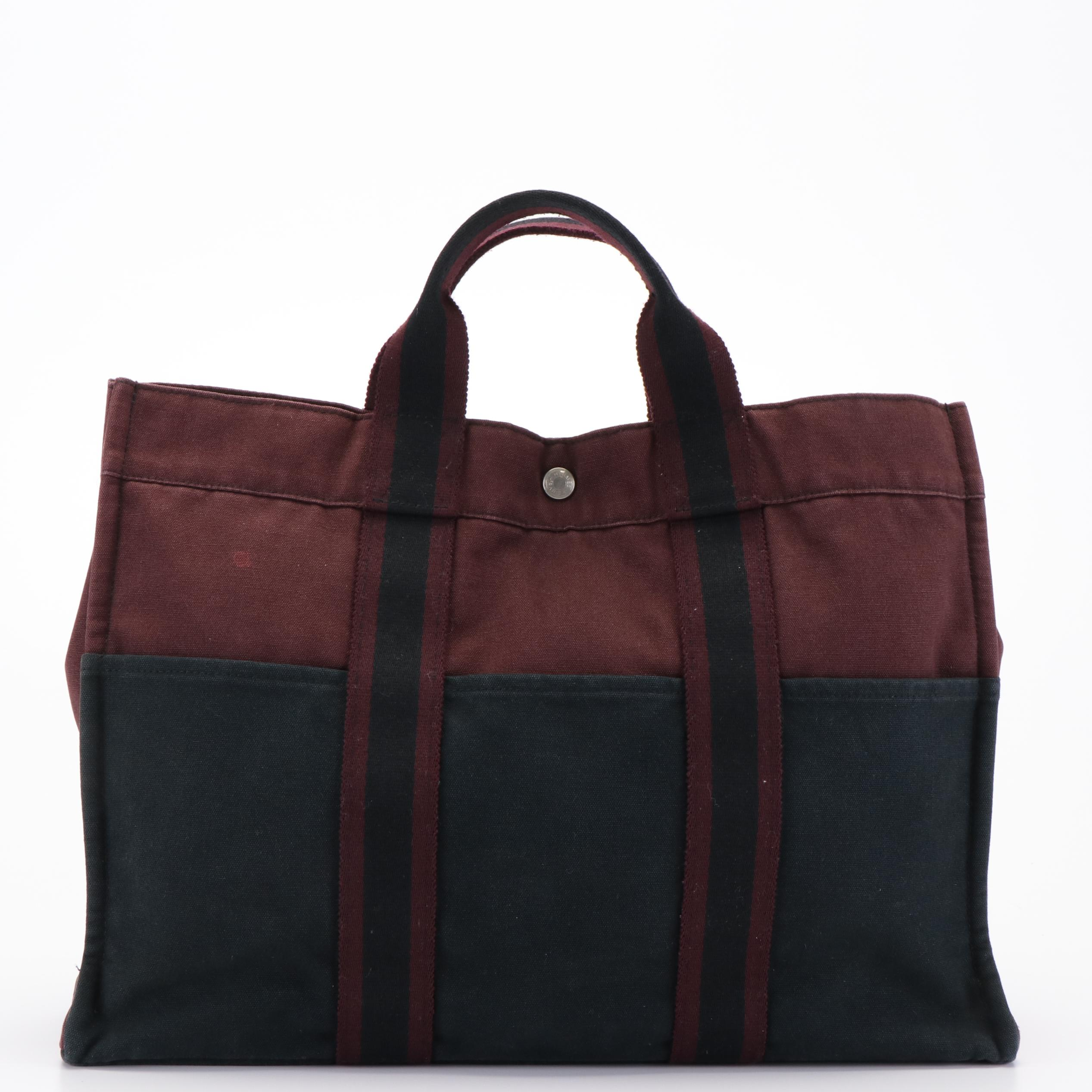 Hermès Fourre-Tout MM in Burgundy and Black Toile