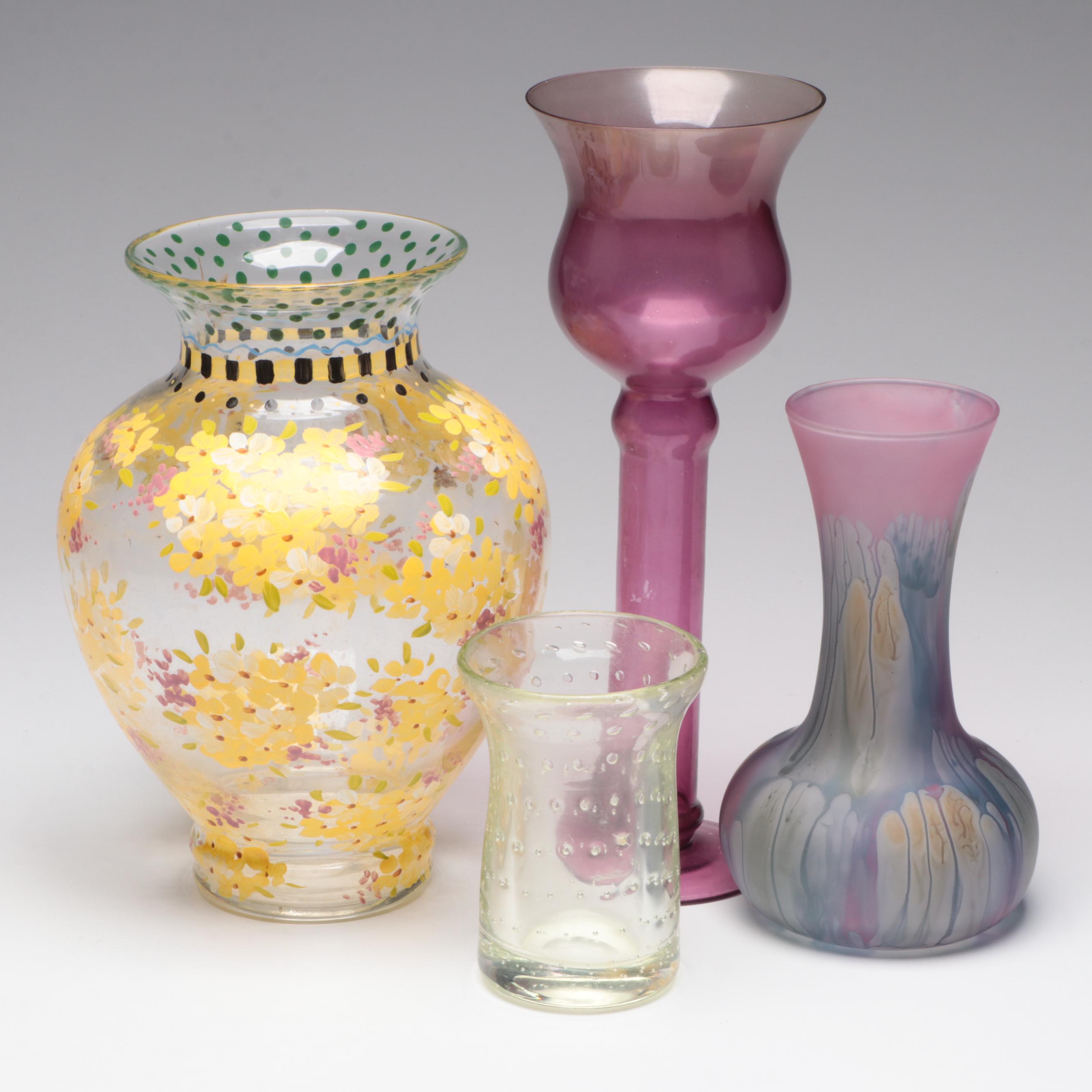 Controlled Bubble Art Glass Vase and Other Glass Vases