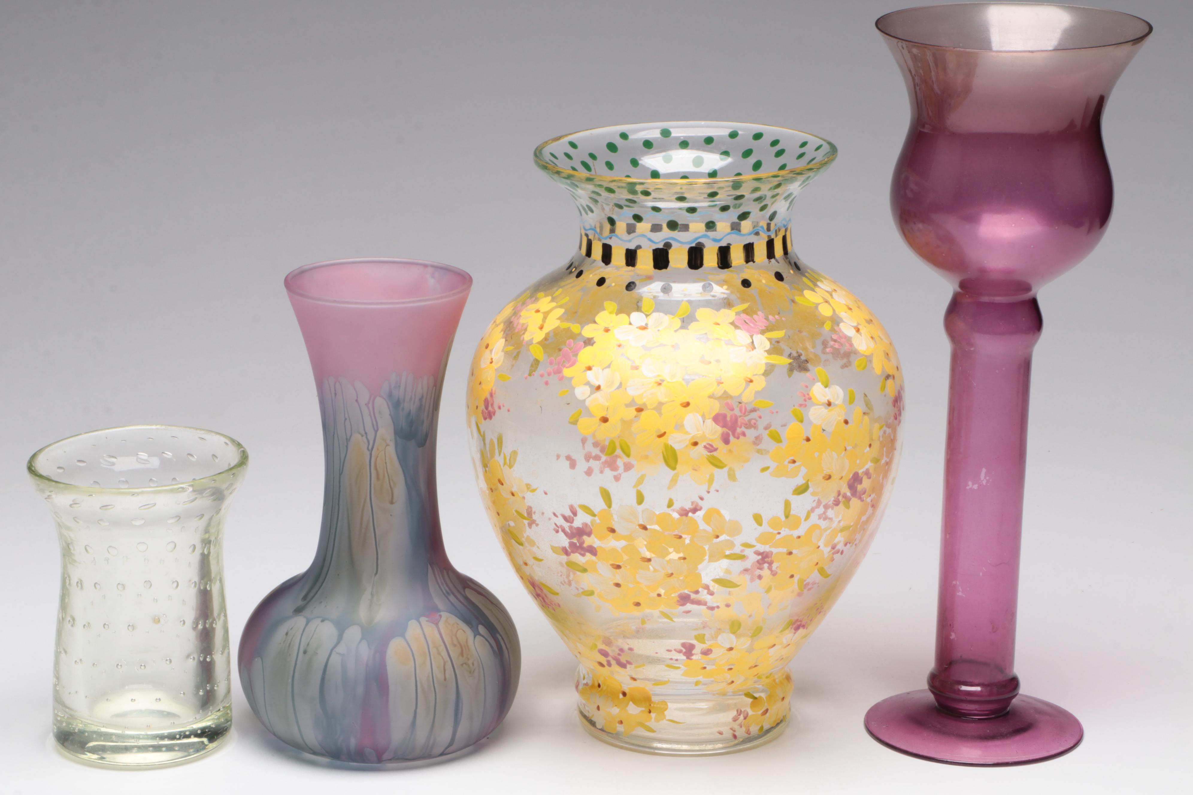 Controlled Bubble Art Glass Vase and Other Glass Vases