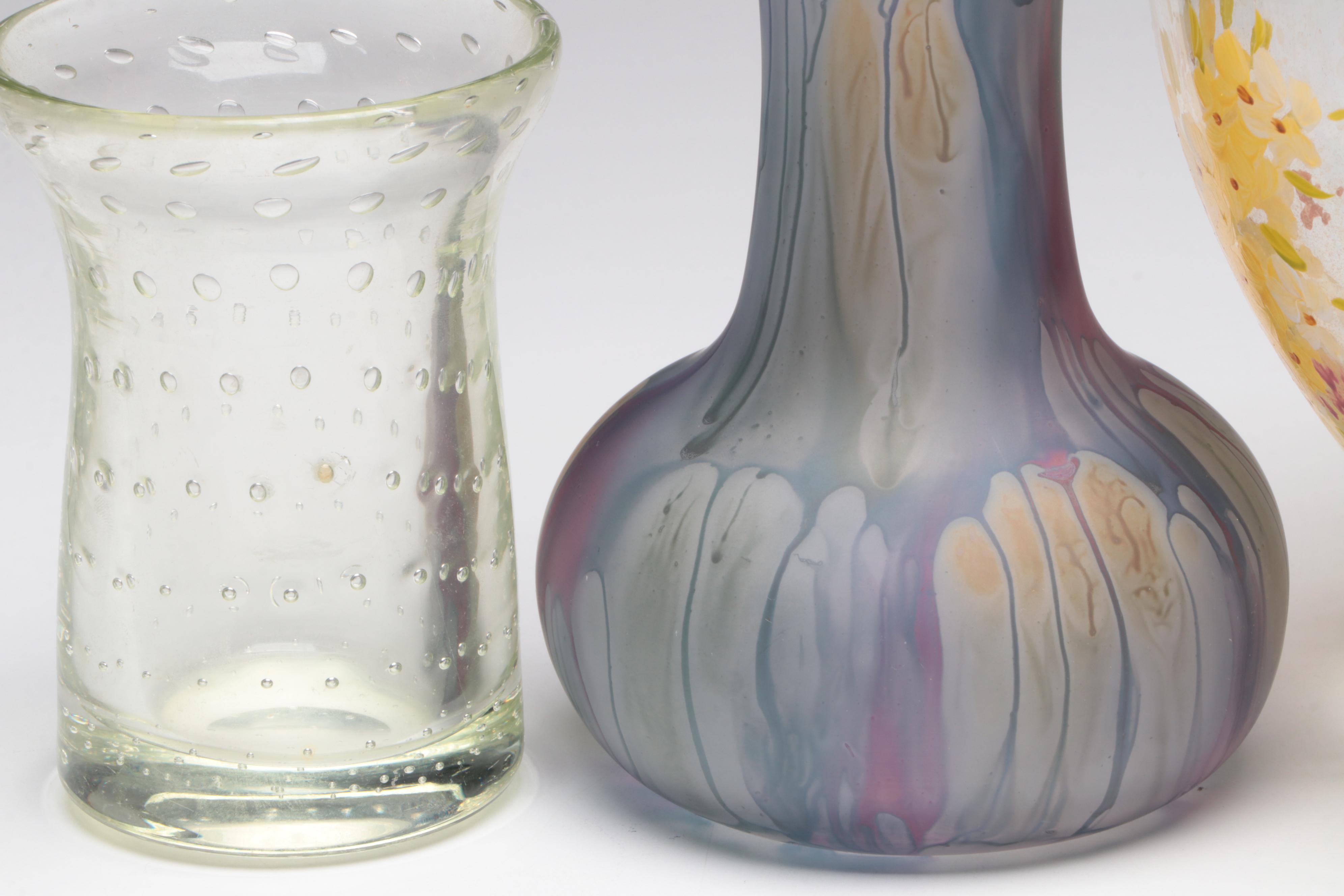 Controlled Bubble Art Glass Vase and Other Glass Vases