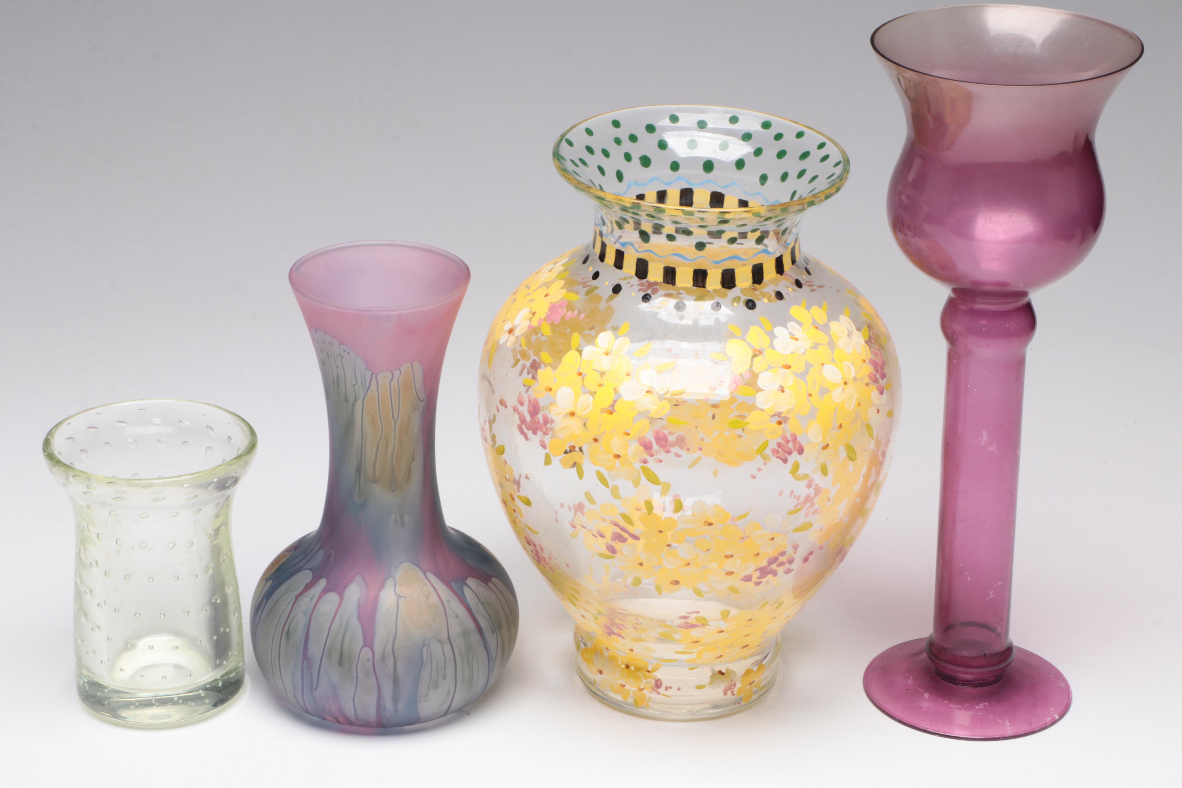 Controlled Bubble Art Glass Vase and Other Glass Vases