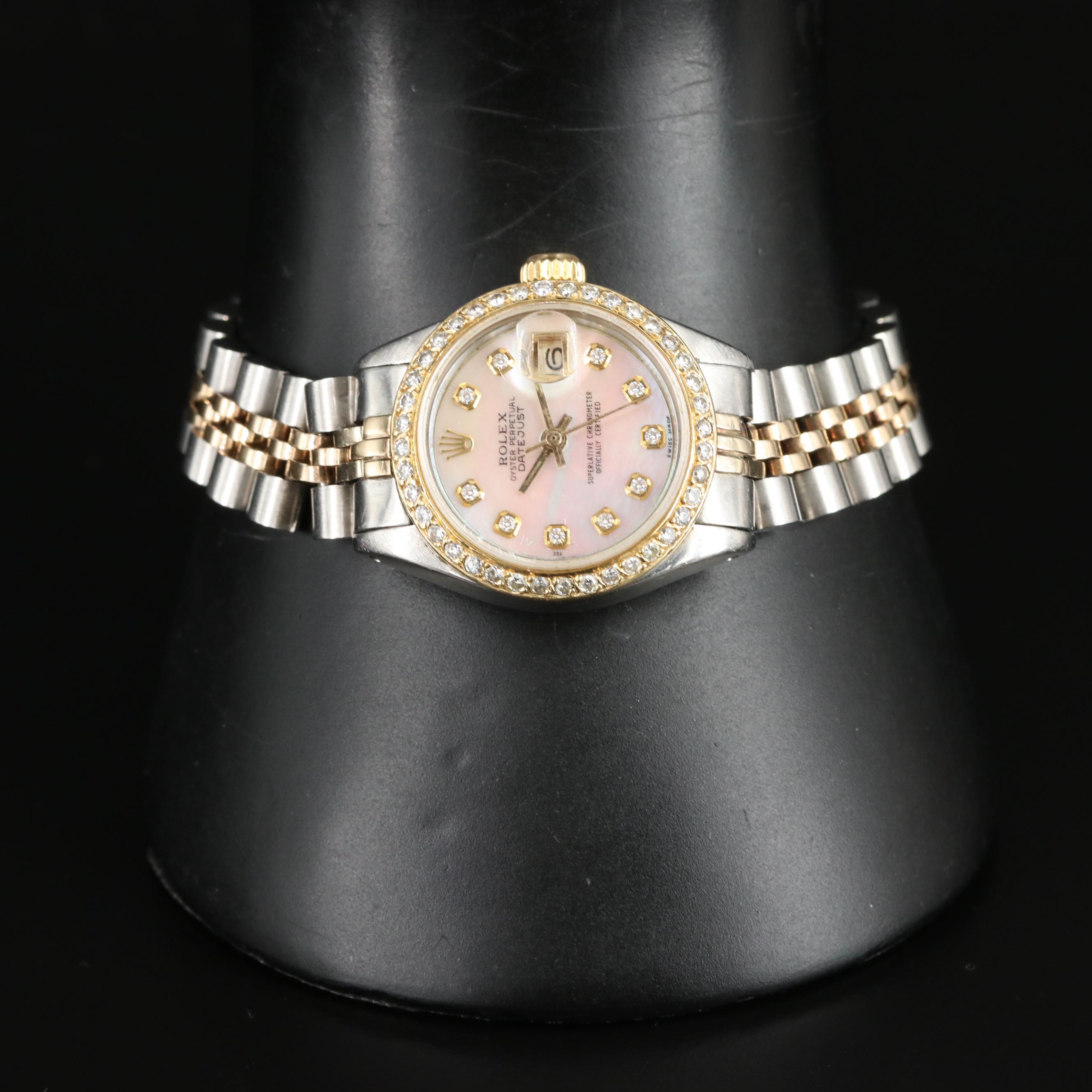 1977 Rolex Custom Mother-of-Pearl Diamond Dial and Bezel Datejust Watch