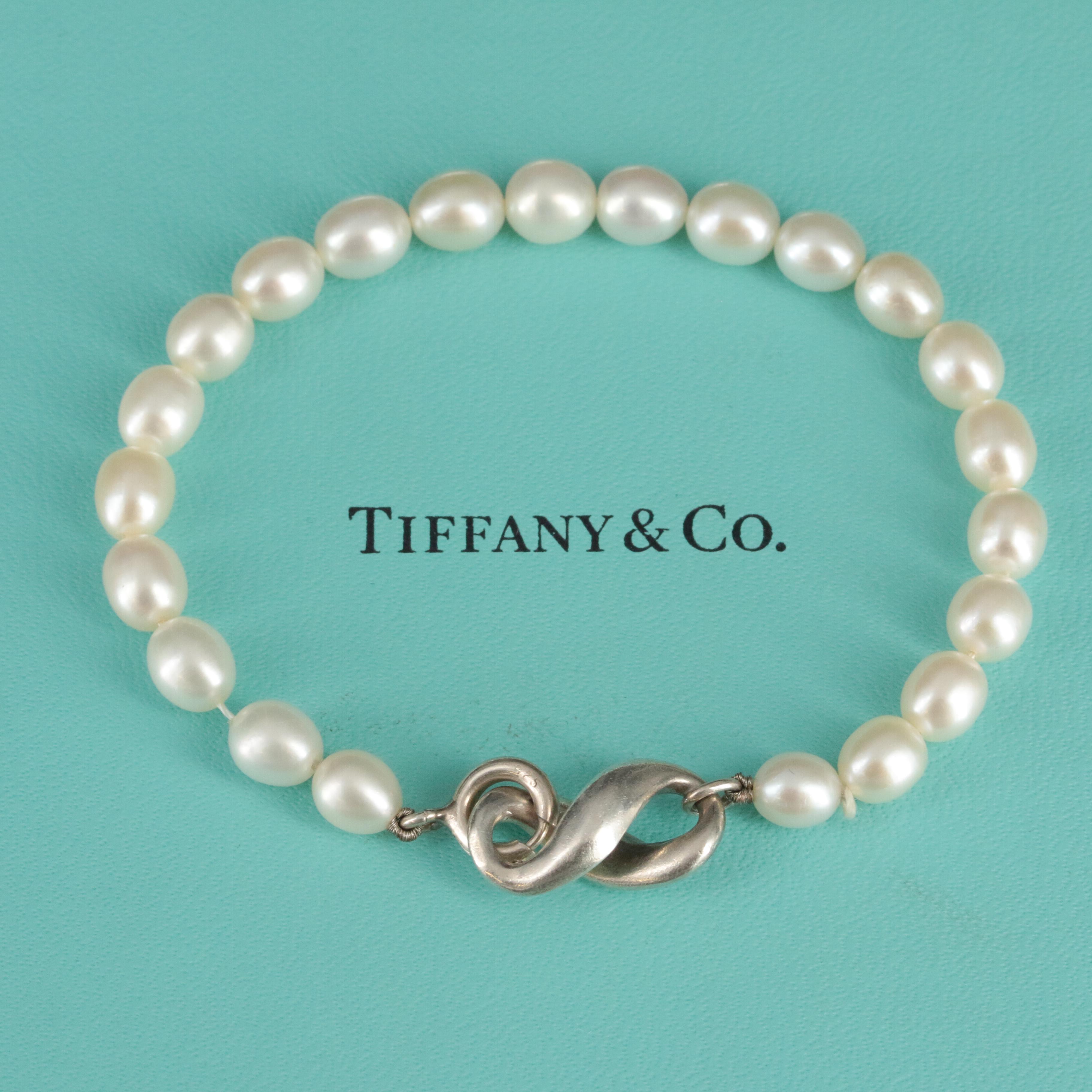Circa 1999 Tiffany & Co. Pearl Bracelet with Sterling Infinity Clasp