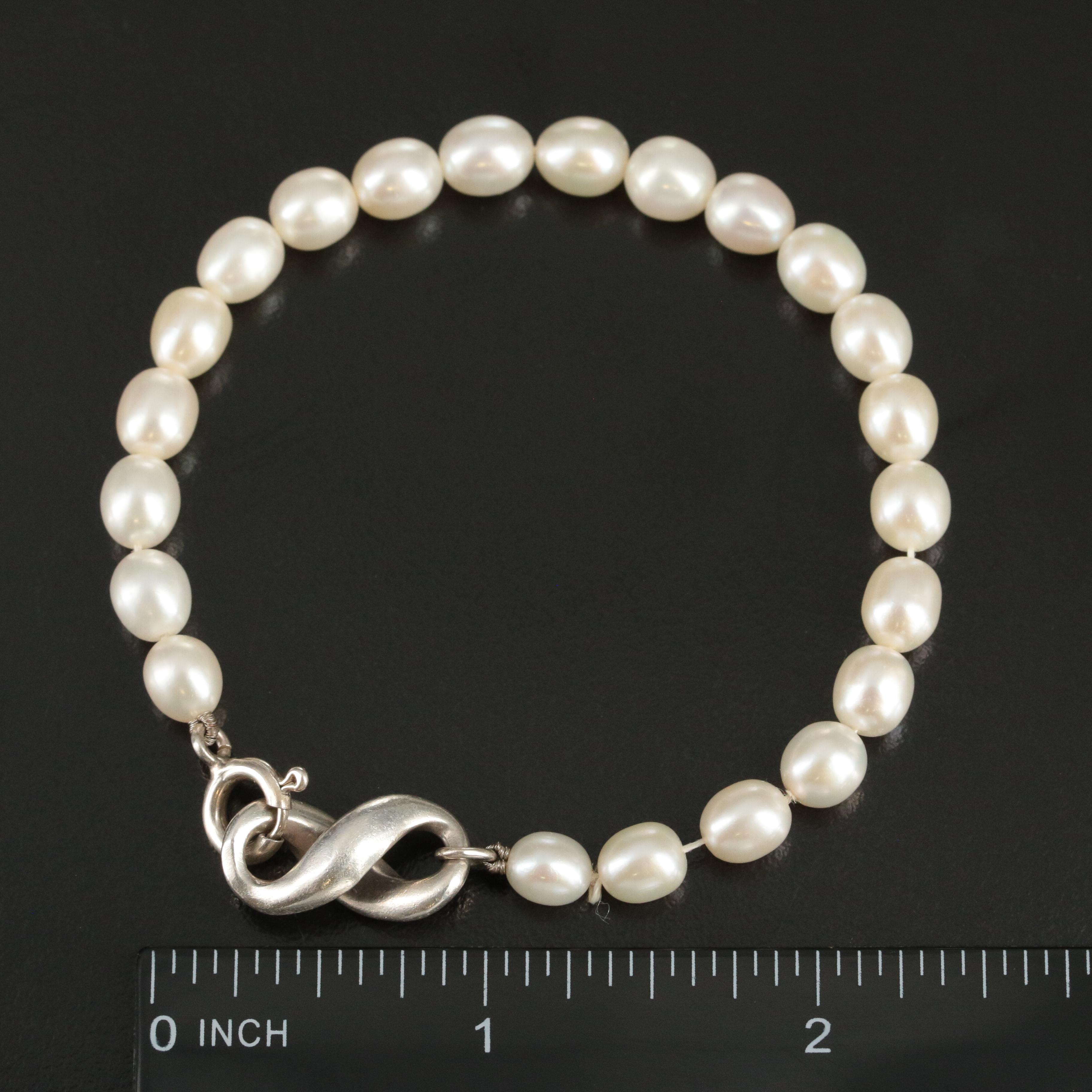 Circa 1999 Tiffany & Co. Pearl Bracelet with Sterling Infinity Clasp