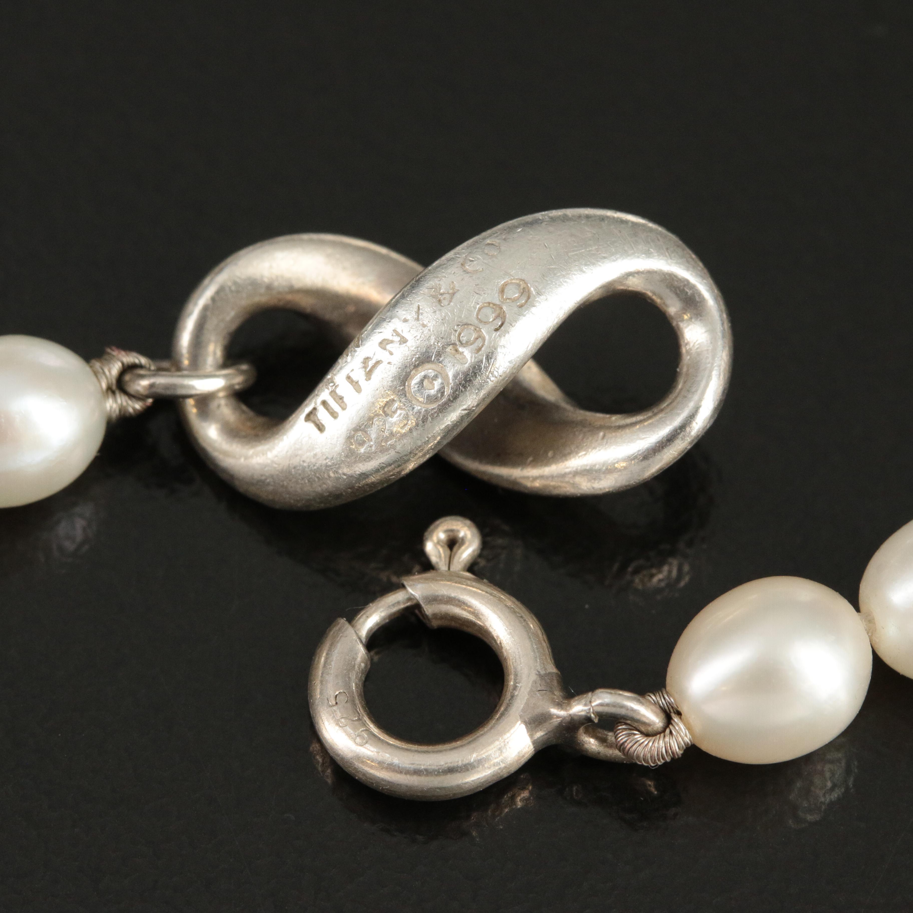 Circa 1999 Tiffany & Co. Pearl Bracelet with Sterling Infinity Clasp