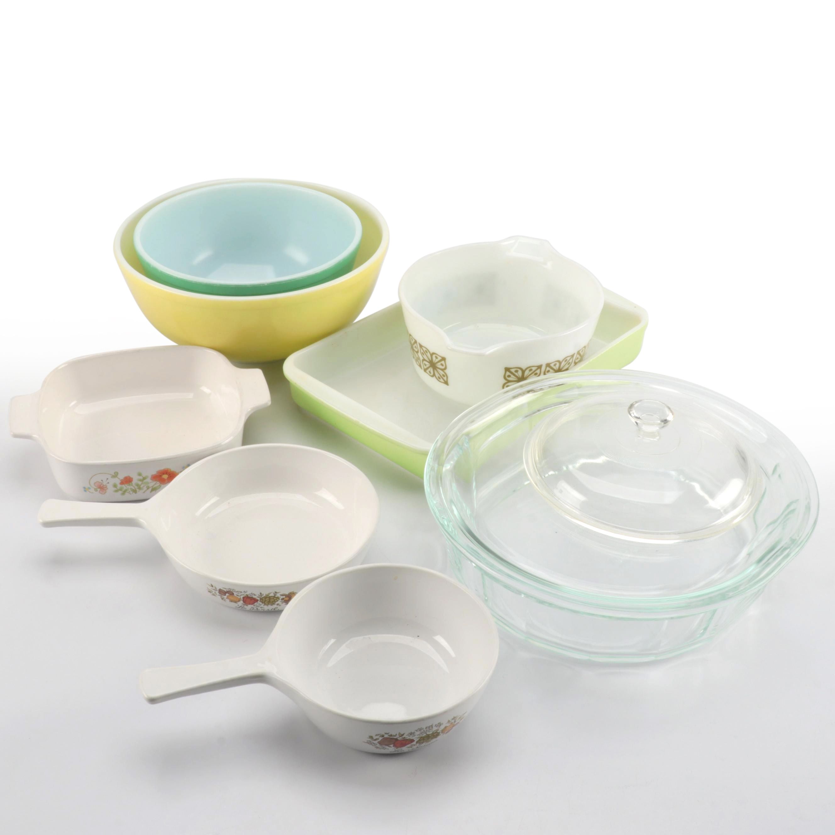 Pyrex Verde Square Flowers 474 and Other Dishware, 1970s-Present