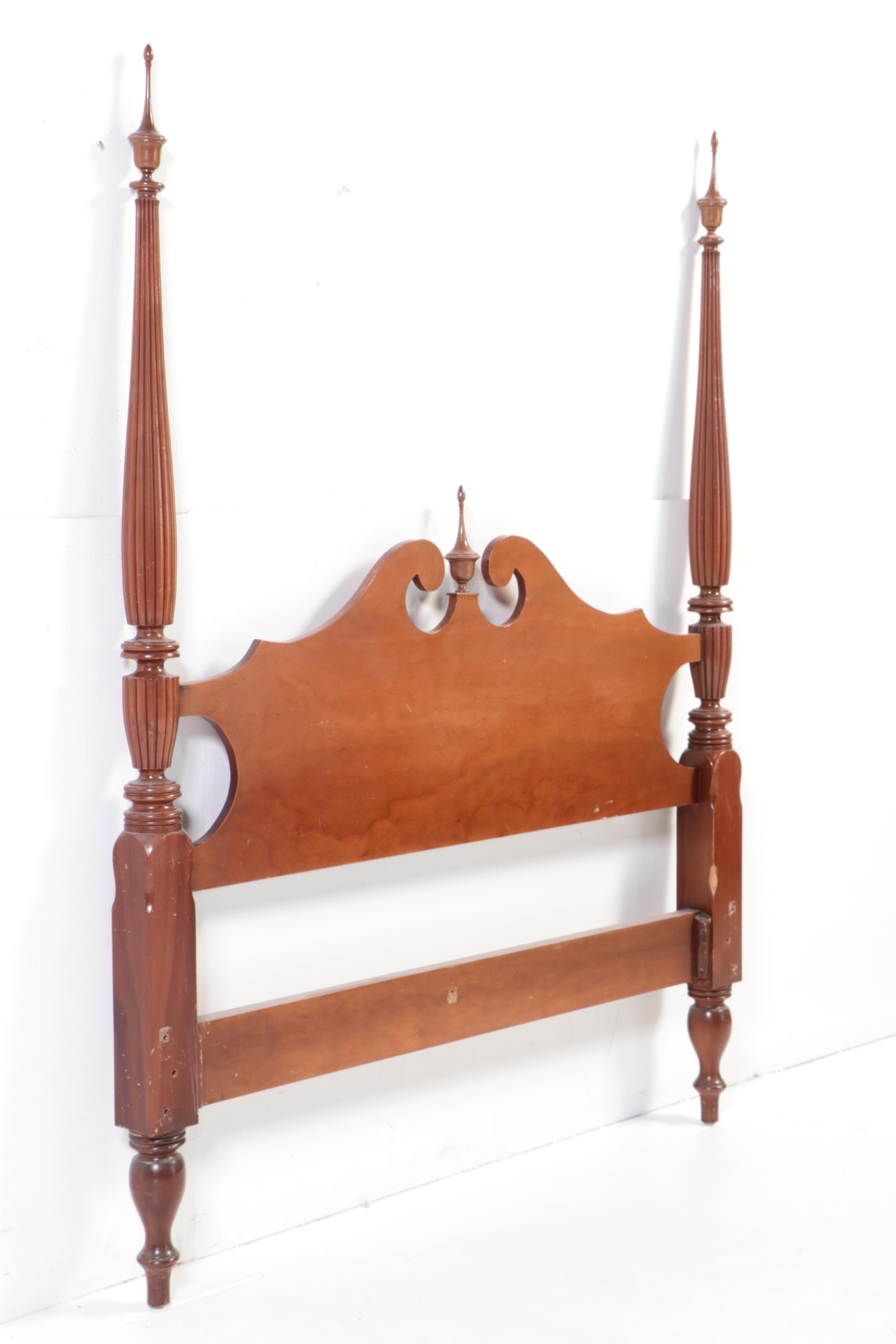 Federal Style Cherrywood Full Size Four-Post Bed Frame, Late 20th Century