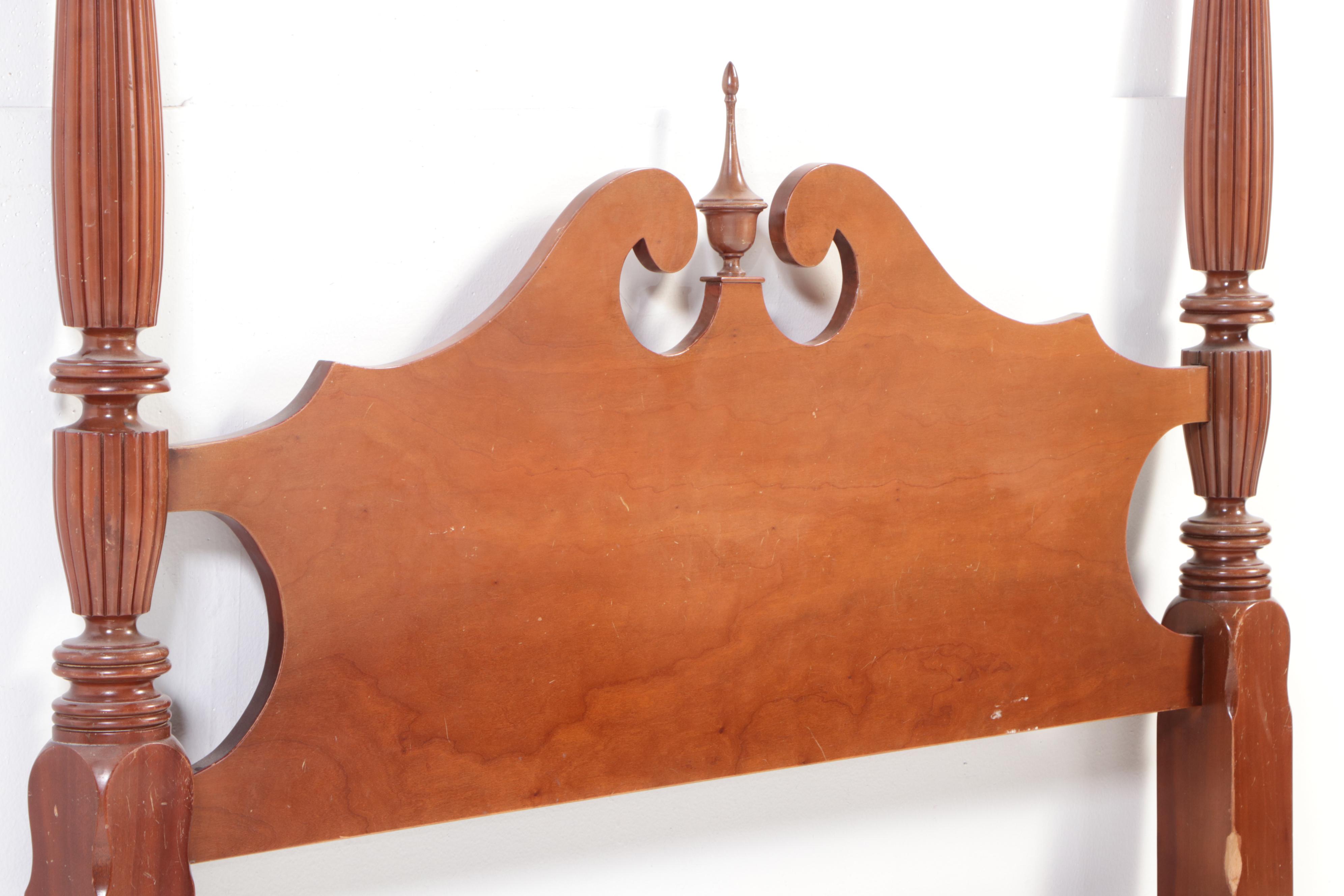 Federal Style Cherrywood Full Size Four-Post Bed Frame, Late 20th Century