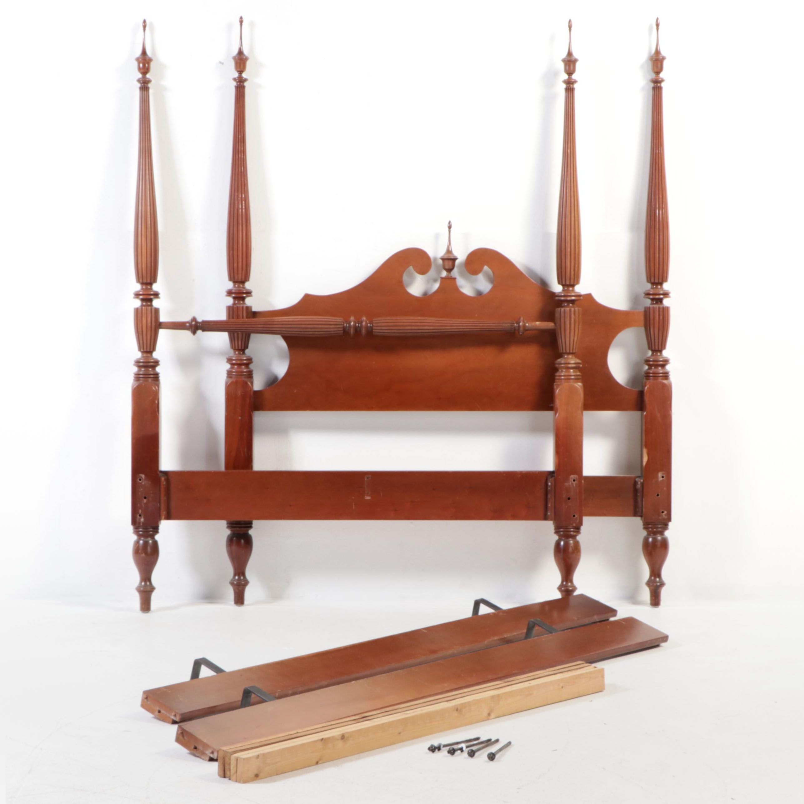 Federal Style Cherrywood Full Size Four-Post Bed Frame, Late 20th Century