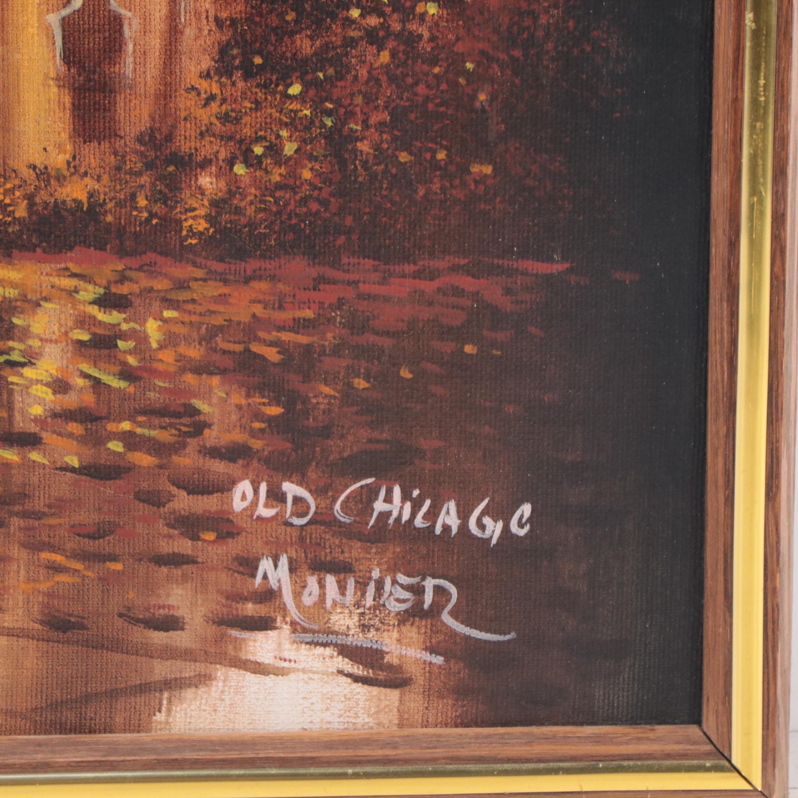 Lawrence Monier Oil Painting "Old Chicago," Late 20th Century
