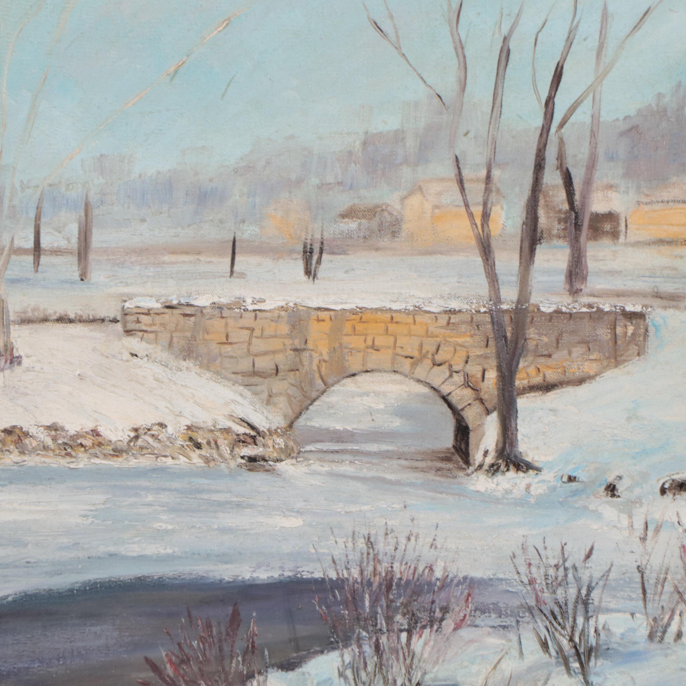 Everett Warner Winter Landscape Oil Painting, Mid 20th Century
