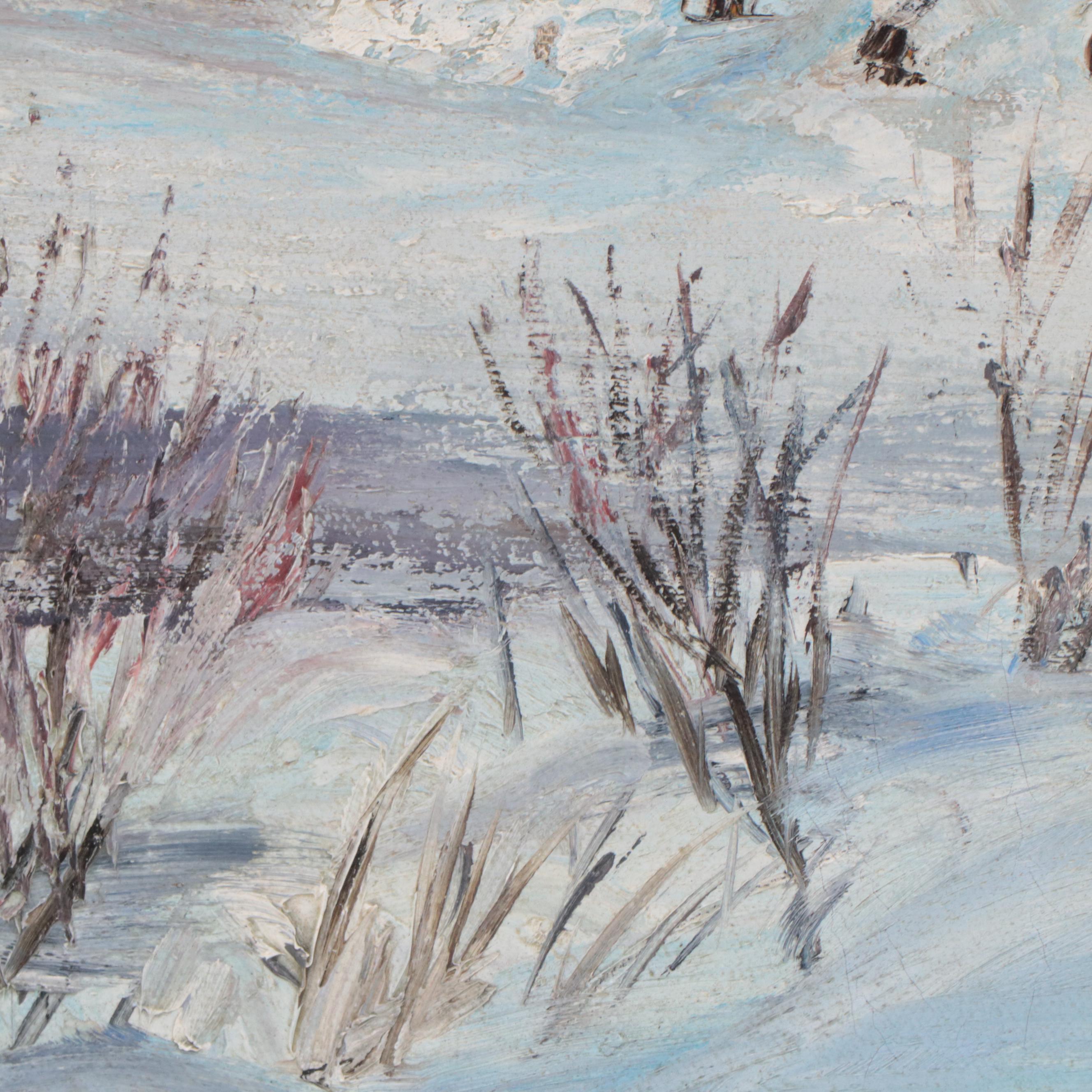 Everett Warner Winter Landscape Oil Painting, Mid 20th Century