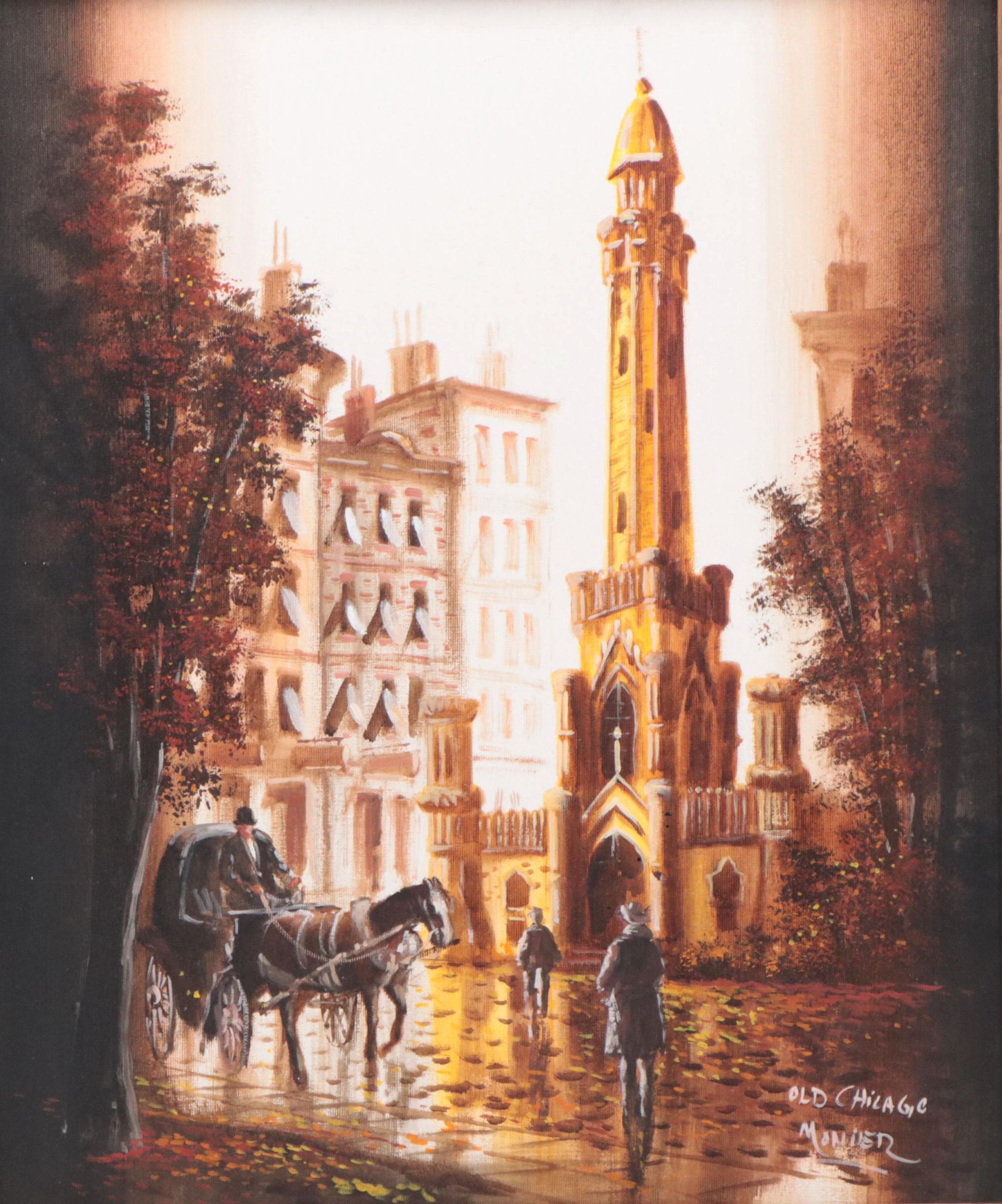 Lawrence Monier Oil Painting "Old Chicago," Late 20th Century